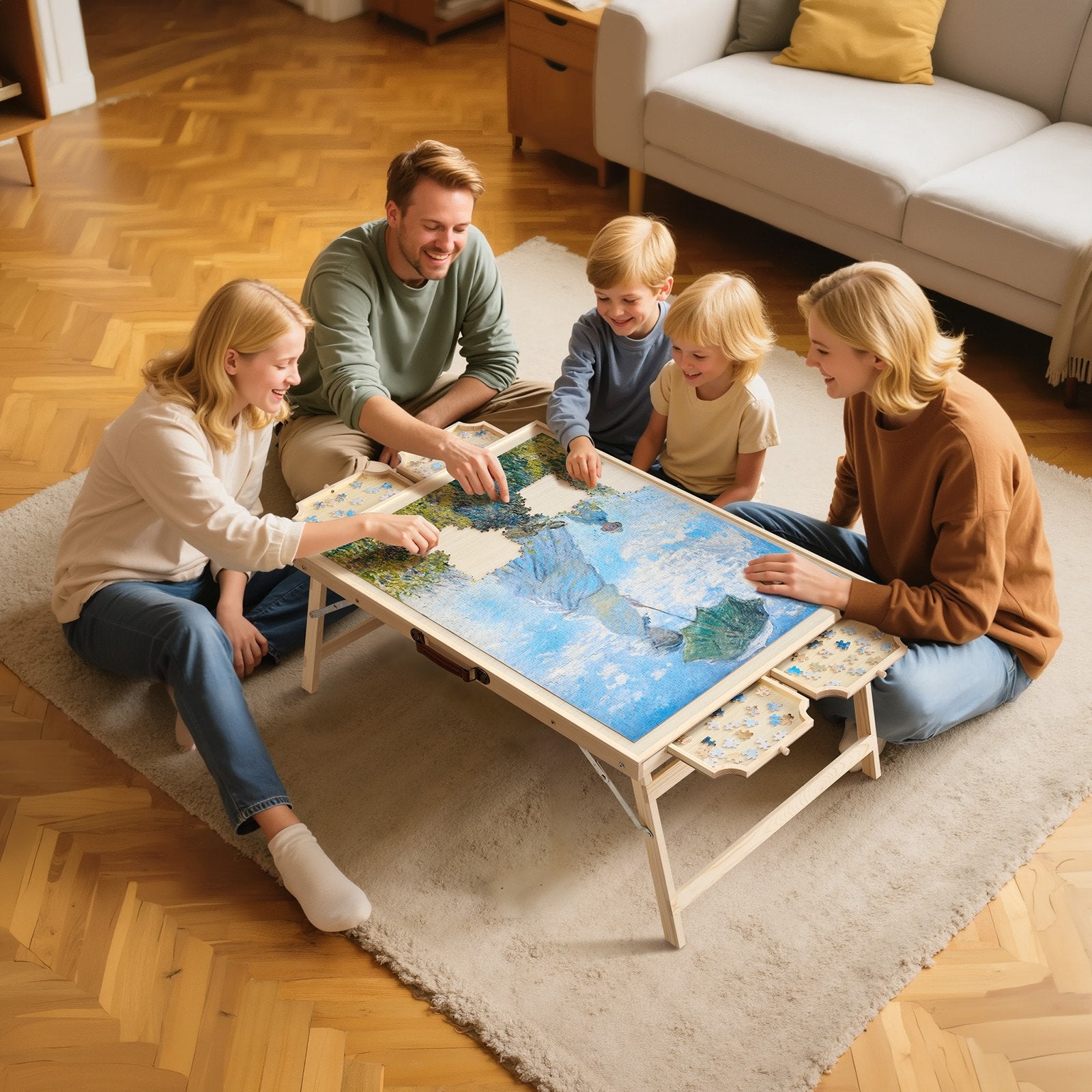 Folding Puzzle Table for Adults with 4 Storage Drawers, 1500-Piece Capacity, Portable Wooden Board & Organizer, Ideal Gift for Puzzle Enthusiasts