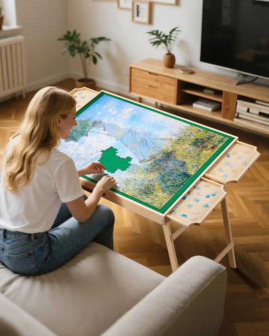Portable 1500-Piece Puzzle Table with Folding Legs, 4 Drawers, Cover, Felt Surface, 6 Angle Tilt, Ideal Gift for Puzzle Enthusiasts