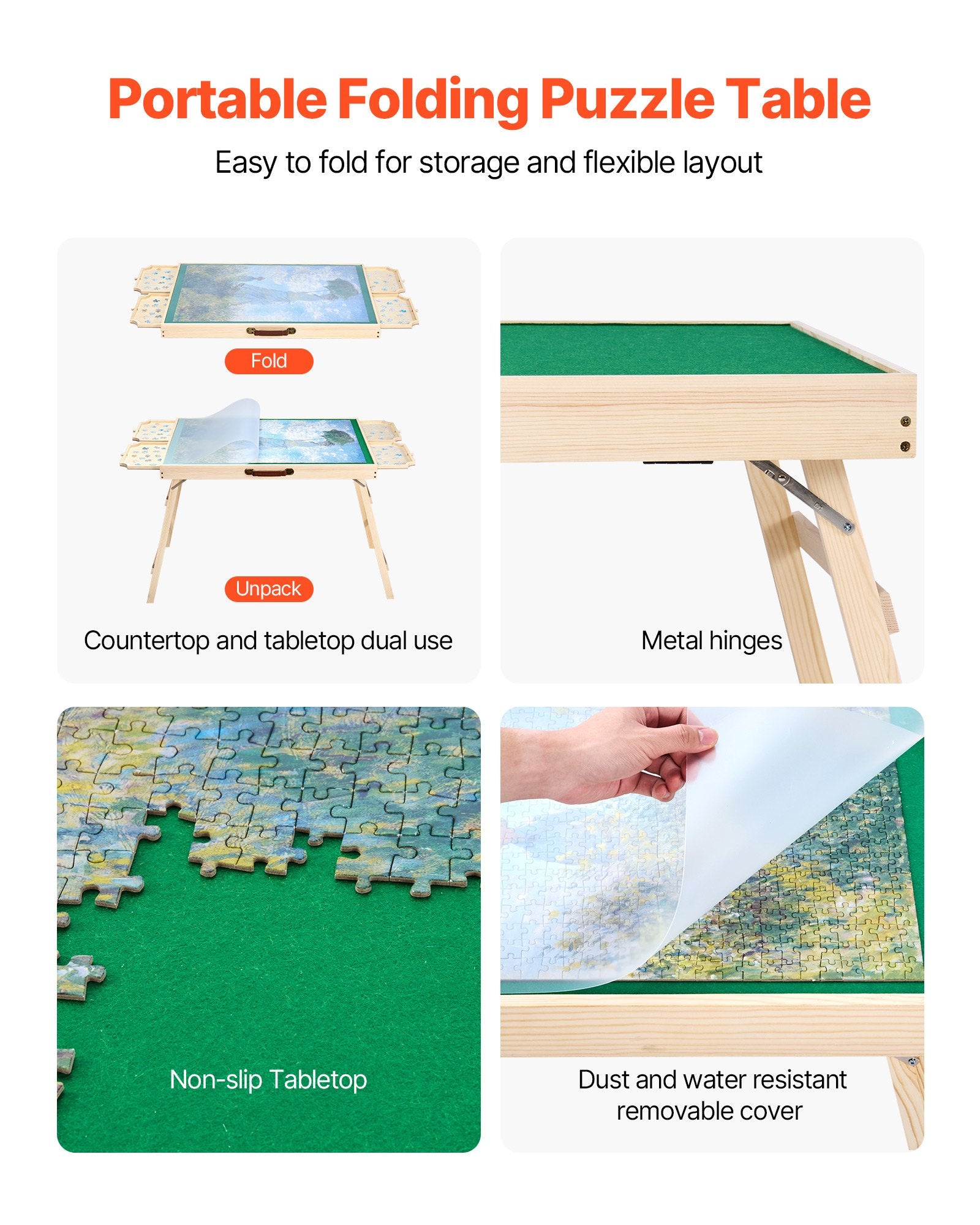Portable 1500-Piece Puzzle Table with Folding Legs, 4 Drawers, Cover, Felt Surface, 6 Angle Tilt, Ideal Gift for Puzzle Enthusiasts