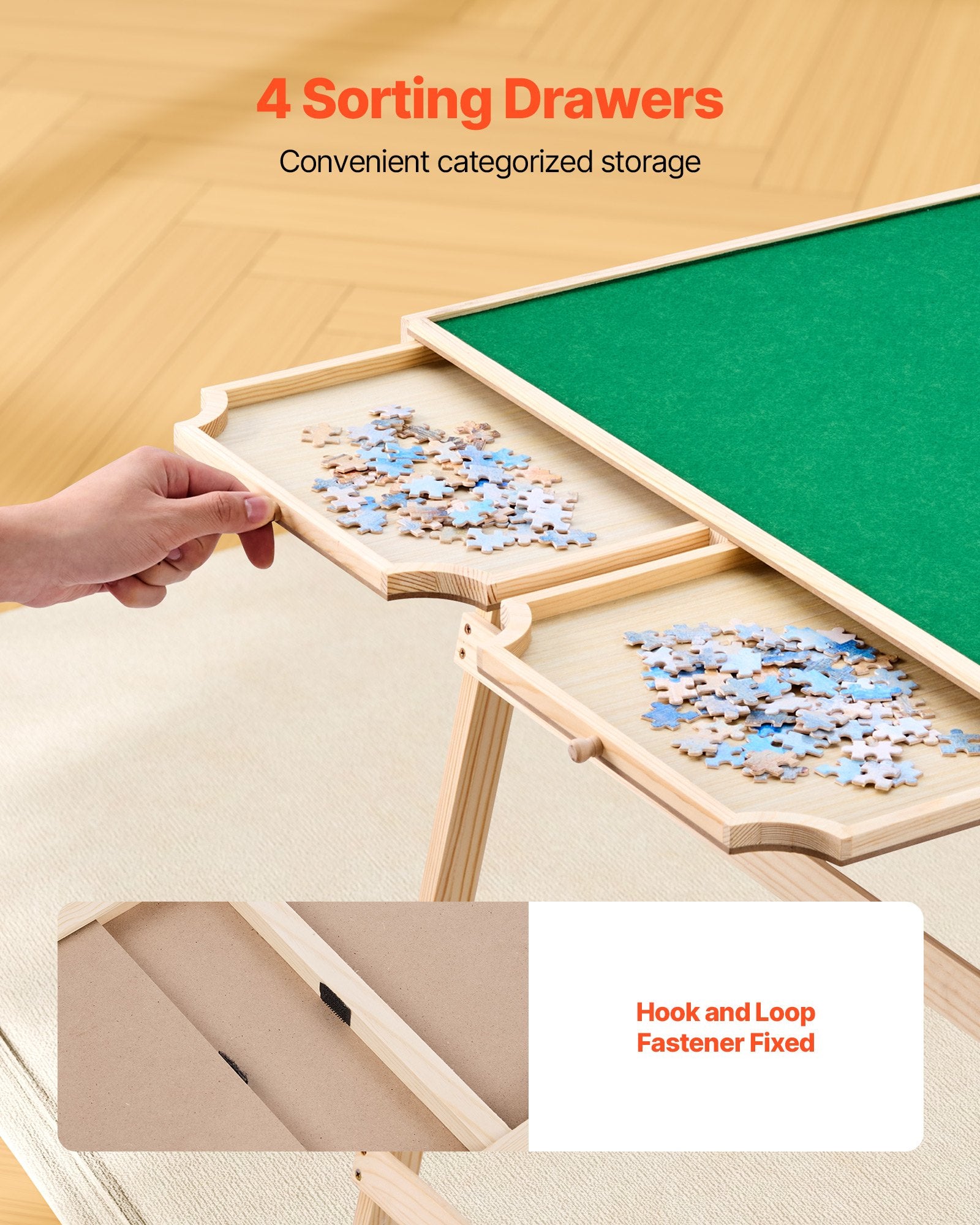 Portable 1500-Piece Puzzle Table with Folding Legs, 4 Drawers, Cover, Felt Surface, 6 Angle Tilt, Ideal Gift for Puzzle Enthusiasts