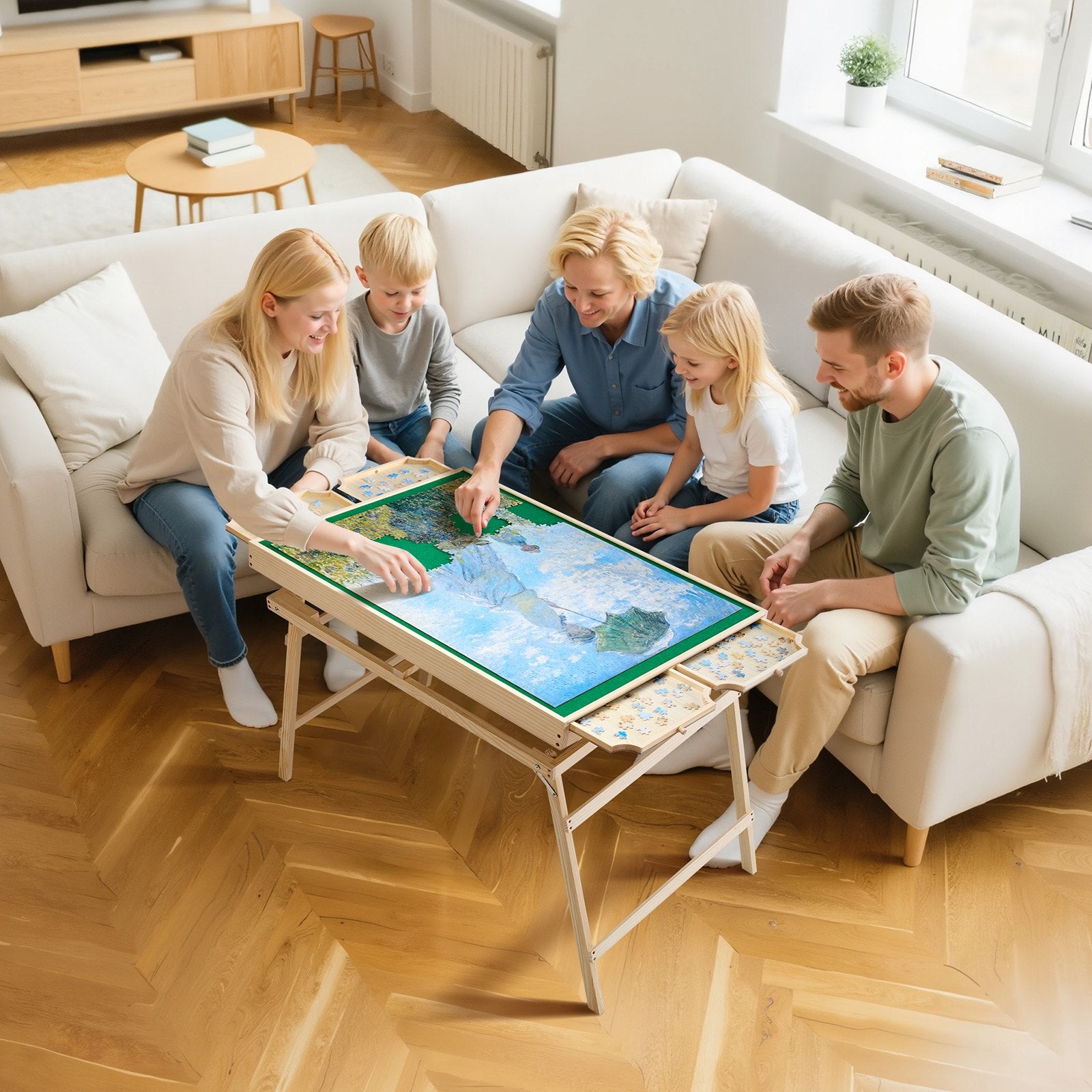 Portable 1500-Piece Puzzle Table with Folding Legs, 4 Drawers, Cover, Felt Surface, 6 Angle Tilt, Ideal Gift for Puzzle Enthusiasts