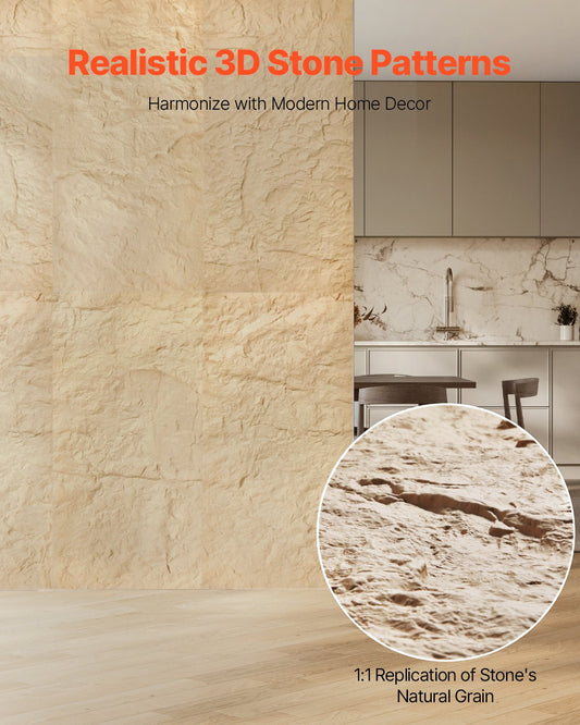 Natural Stone Imitation 3D Wall Panels, 4 Pack - 32 Sq.Ft Coverage for Interior Decor, Bedroom, Living & Gaming Room, Stone Yellow Accent Tiles