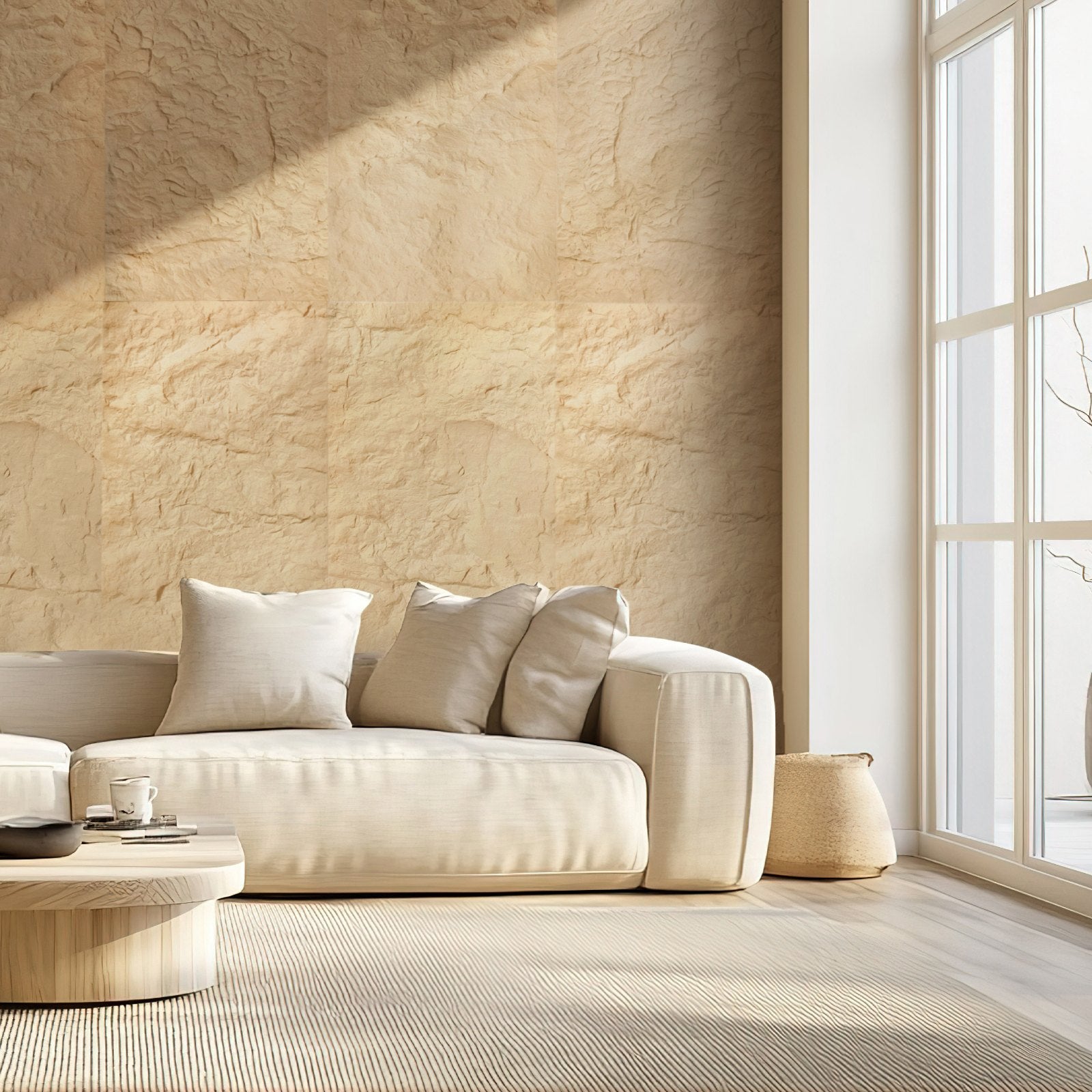 Natural Stone Imitation 3D Wall Panels, 4 Pack - 32 Sq.Ft Coverage for Interior Decor, Bedroom, Living & Gaming Room, Stone Yellow Accent Tiles
