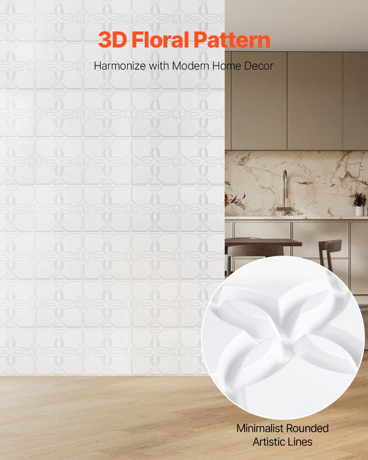 Modern Matte White 3D Floral Wall Panels, 33-Pack - PVC Art Tiles, 32 Sq.Ft Accent Coverage for Home Decor, Ceiling, Bedroom, Living & Gaming Rooms
