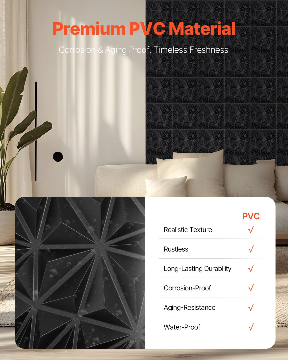 Modern Art Matte Black 3D Wall Panels, 33-Pack - 32 Sq.Ft Diamond Tiles for Interior Decor, Bedroom, Living & Gaming Room Ceiling Design
