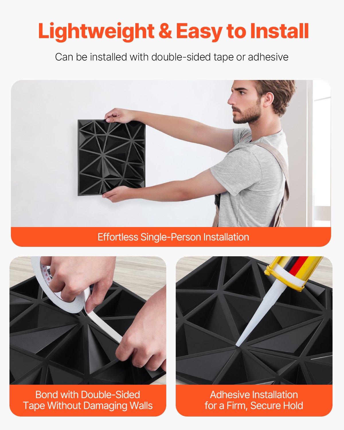 Modern Art Matte Black 3D Wall Panels, 33-Pack - 32 Sq.Ft Diamond Tiles for Interior Decor, Bedroom, Living & Gaming Room Ceiling Design