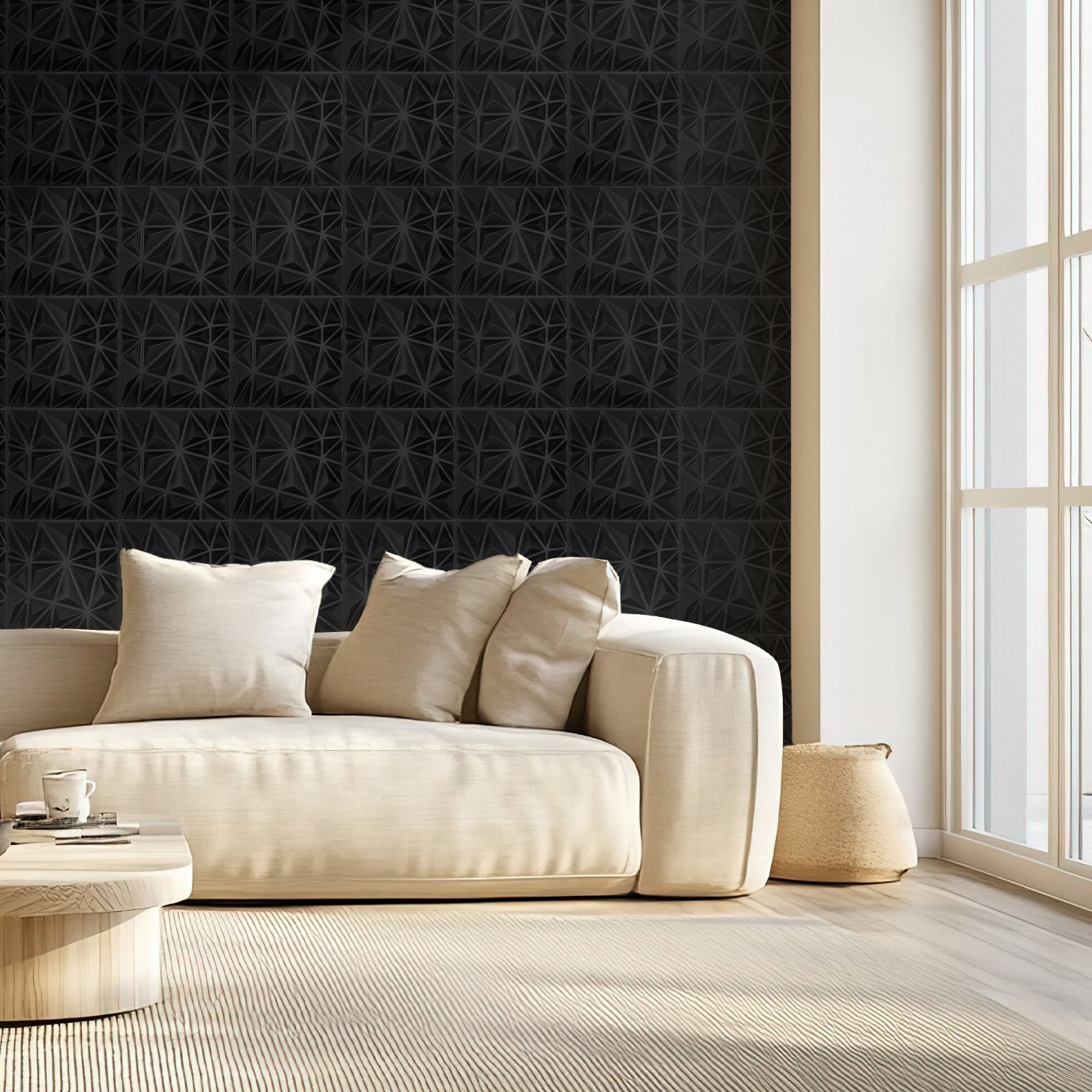 Modern Art Matte Black 3D Wall Panels, 33-Pack - 32 Sq.Ft Diamond Tiles for Interior Decor, Bedroom, Living & Gaming Room Ceiling Design