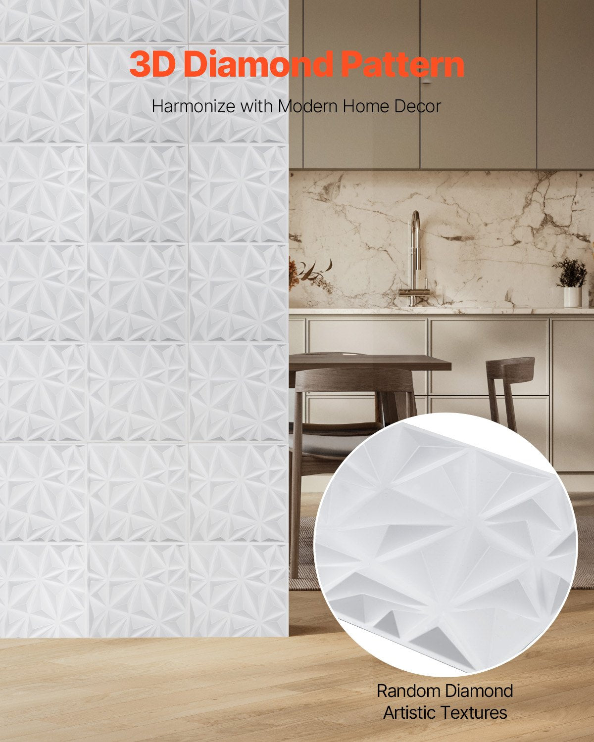 3D Wall Panels, 33-Pack Modern Minimalist Diamond Tiles, PVC Matte White, 32 Sq.Ft Coverage for Home Decor, Bedroom, Living Room, Ceiling, Gaming Room, Easy Install, Stylish Accent, Interior Design