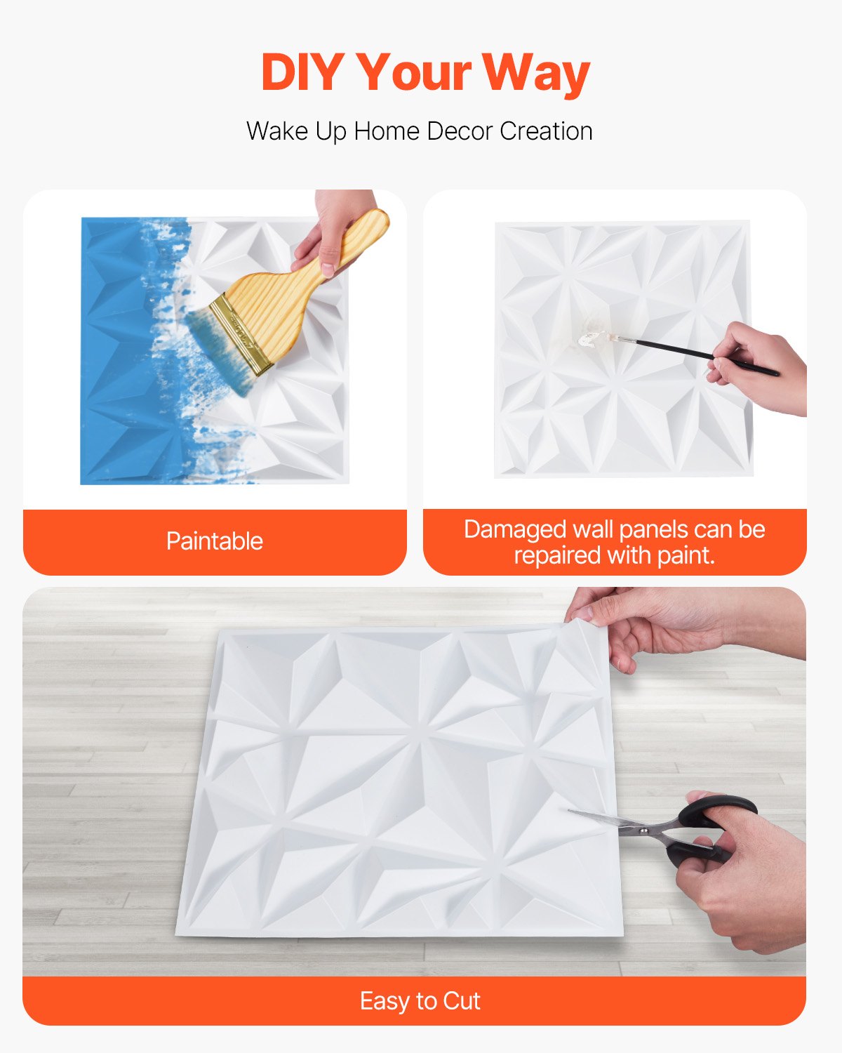 3D Wall Panels, 33-Pack Modern Minimalist Diamond Tiles, PVC Matte White, 32 Sq.Ft Coverage for Home Decor, Bedroom, Living Room, Ceiling, Gaming Room, Easy Install, Stylish Accent, Interior Design