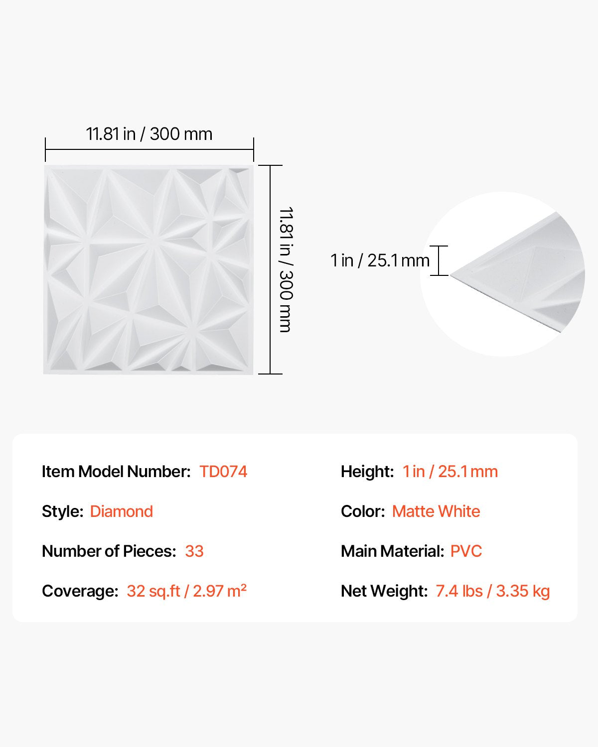 3D Wall Panels, 33-Pack Modern Minimalist Diamond Tiles, PVC Matte White, 32 Sq.Ft Coverage for Home Decor, Bedroom, Living Room, Ceiling, Gaming Room, Easy Install, Stylish Accent, Interior Design