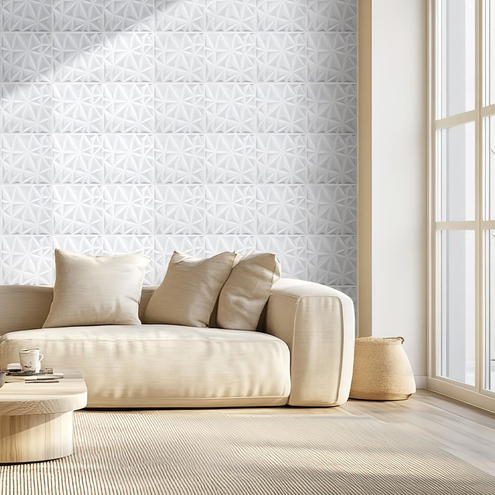 3D Wall Panels, 33-Pack Modern Minimalist Diamond Tiles, PVC Matte White, 32 Sq.Ft Coverage for Home Decor, Bedroom, Living Room, Ceiling, Gaming Room, Easy Install, Stylish Accent, Interior Design