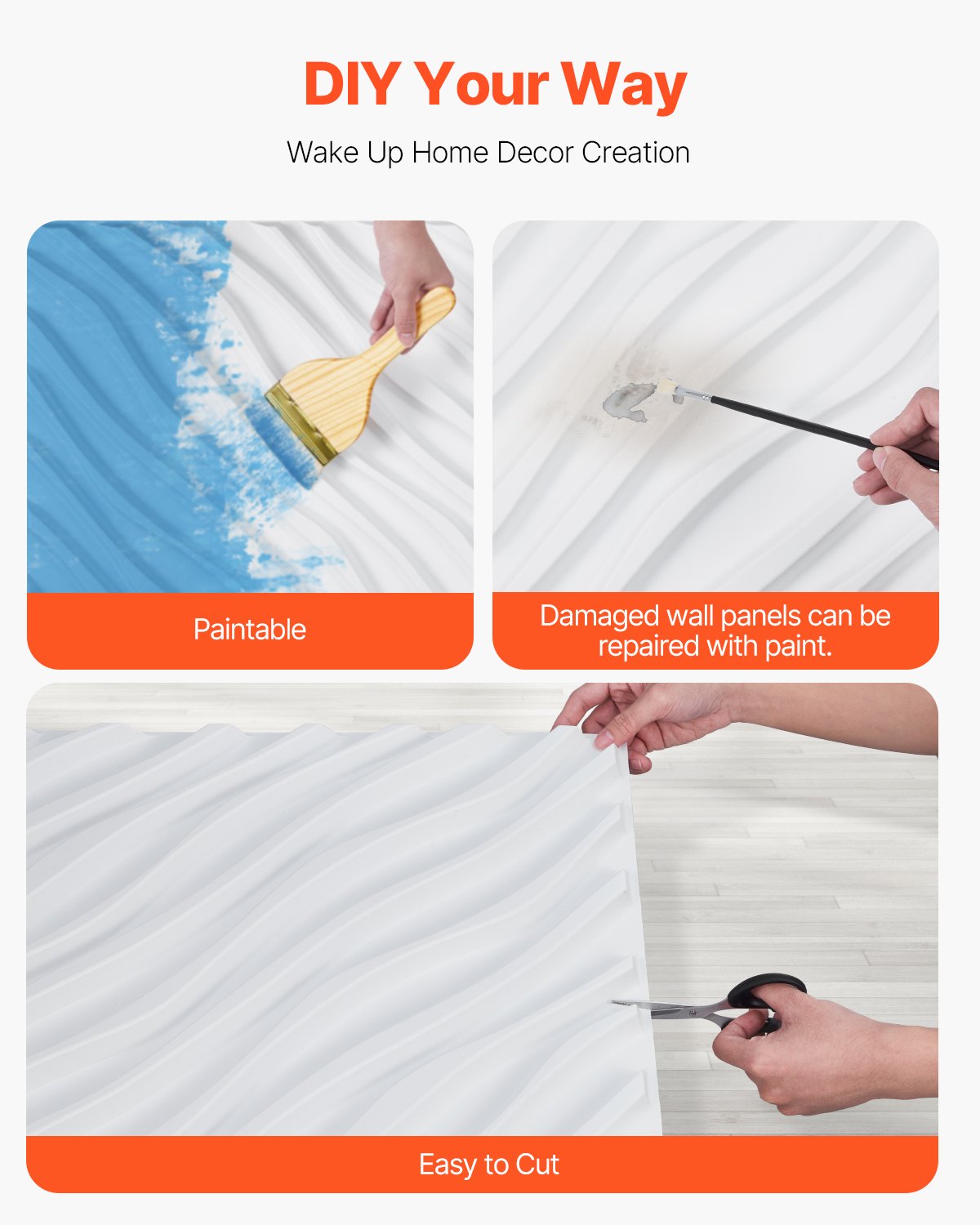 Modern 3D Wall Panels, 12-Pack PVC Wave Tiles, 32 Sq. Ft. Coverage, Matte White Decor for Bedroom, Living & Gaming Room, Easy Install