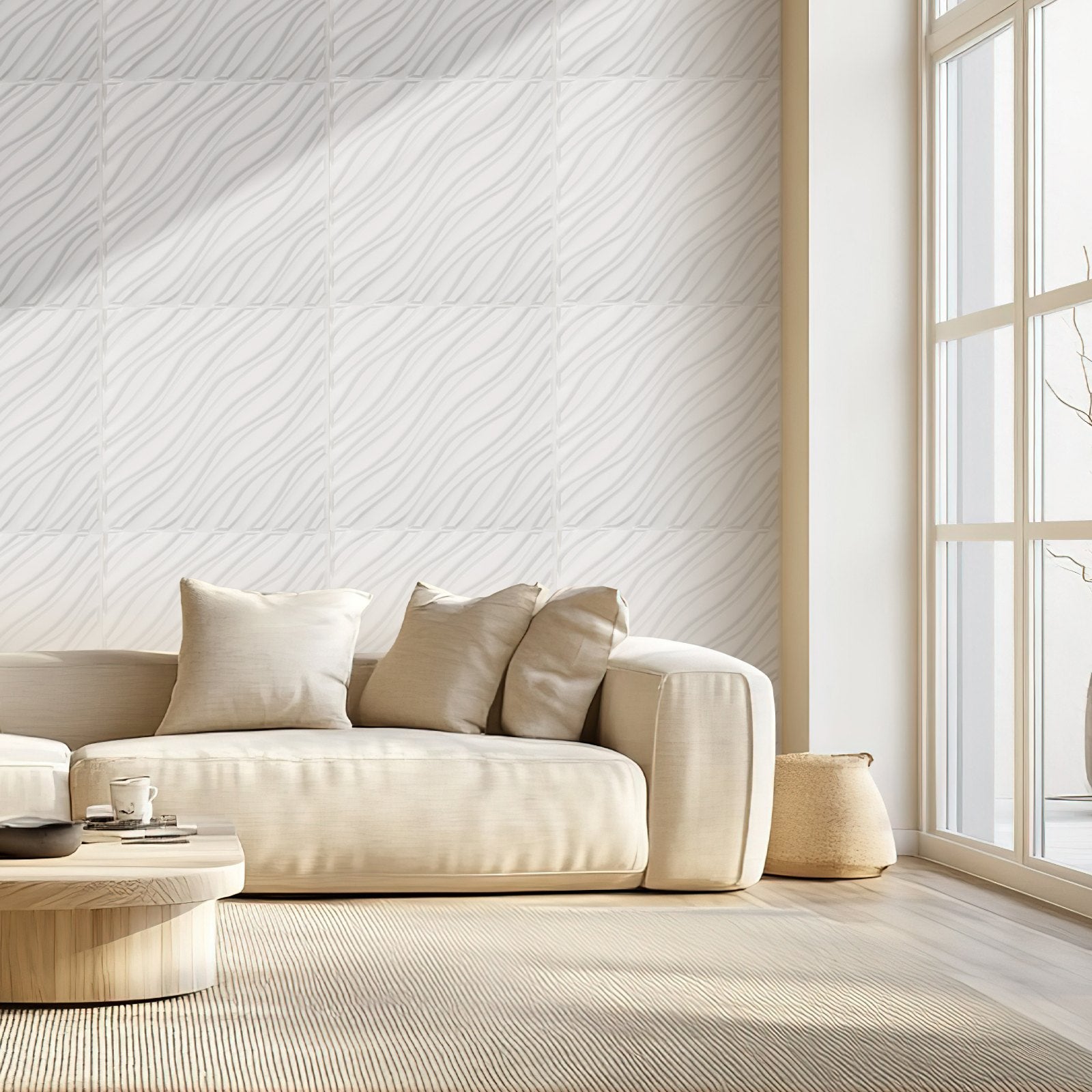 Modern 3D Wall Panels, 12-Pack PVC Wave Tiles, 32 Sq. Ft. Coverage, Matte White Decor for Bedroom, Living & Gaming Room, Easy Install