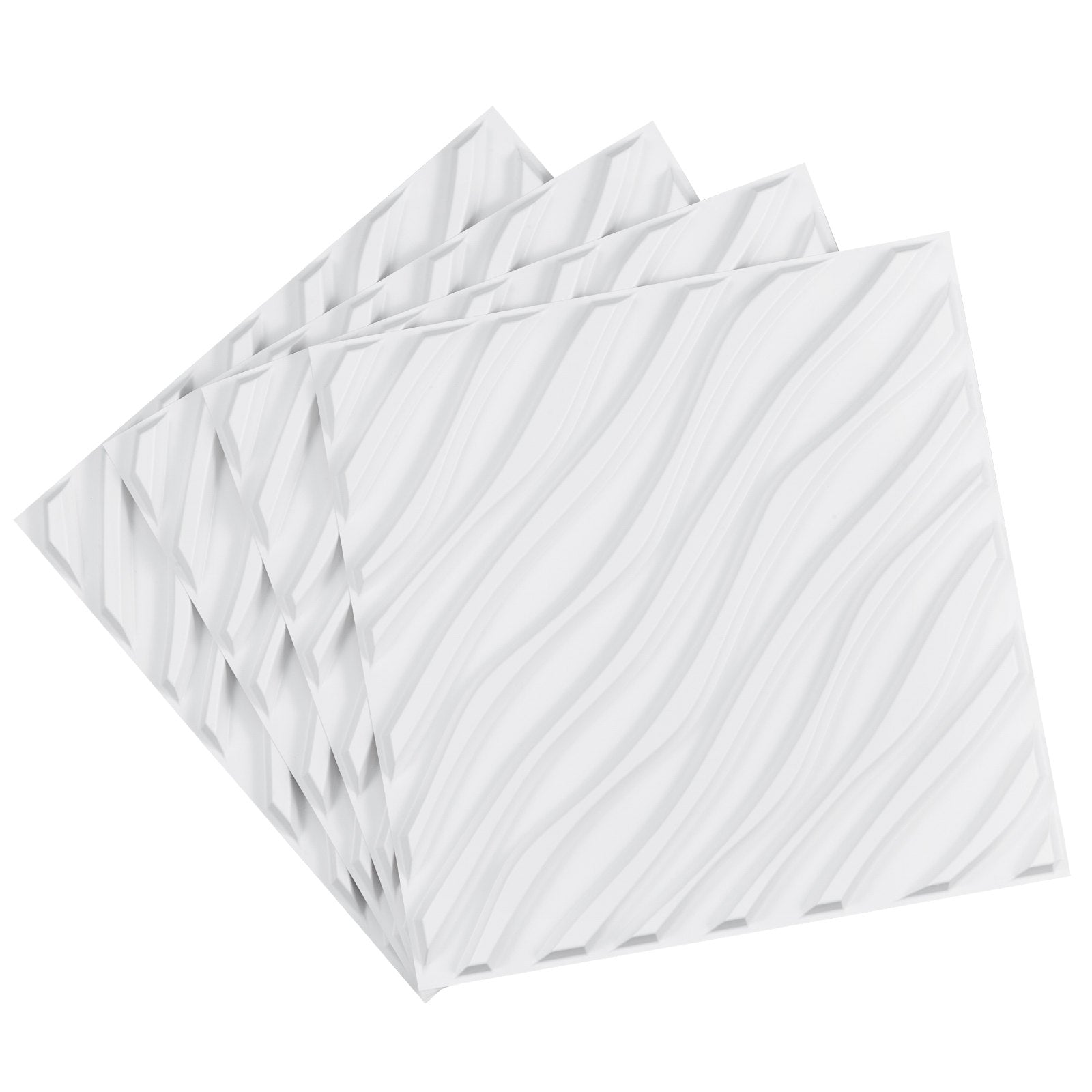 Modern 3D Wall Panels, 12-Pack PVC Wave Tiles, 32 Sq. Ft. Coverage, Matte White Decor for Bedroom, Living & Gaming Room, Easy Install