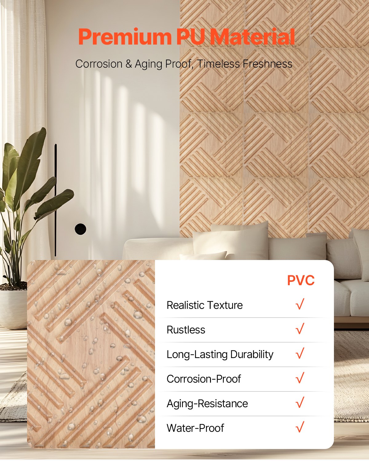 12-Pack Modern 3D PVC Wall Panels, Light Wood, 32 Sq.Ft Coverage - Minimalist Accent for Bedroom, Living Room, Ceiling, Gaming Space Decor