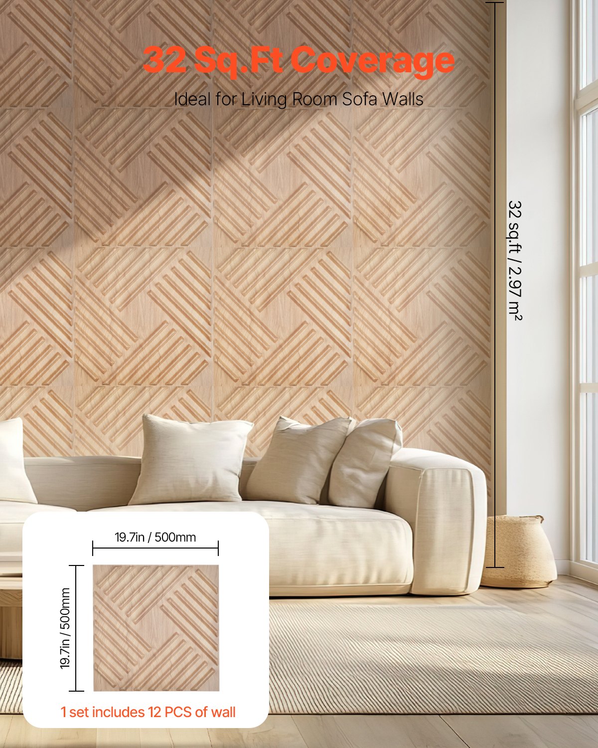 12-Pack Modern 3D PVC Wall Panels, Light Wood, 32 Sq.Ft Coverage - Minimalist Accent for Bedroom, Living Room, Ceiling, Gaming Space Decor