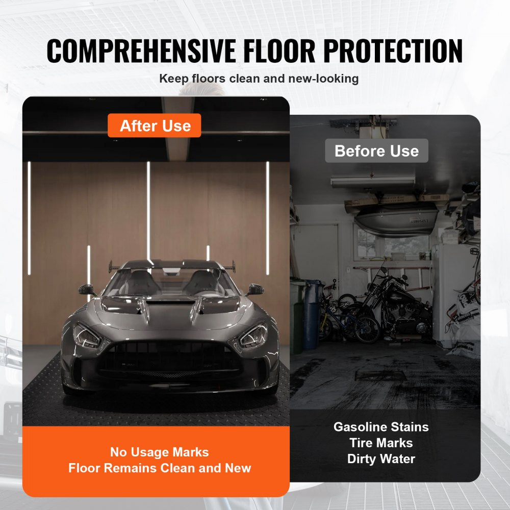 VEVOR Garage Floor Mats 2 Rolls 14.7 x 3.6 Ft Garage Mat 2.5mm Thickness Black Garage Flooring PVC Garage Mats for Under Car