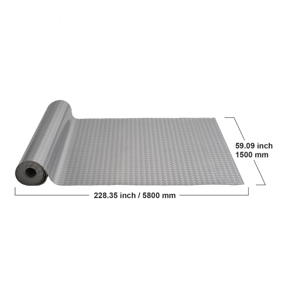 VEVOR Garage Floor Mat 4.9x13ft Vinyl Garage Flooring Roll Anti-Slide Diamond Texture Silver Garage Mats for Under Car 63.7sqft Covering Space DIY PVC Garage Floor Mat for Gyms Boats Car Trailer