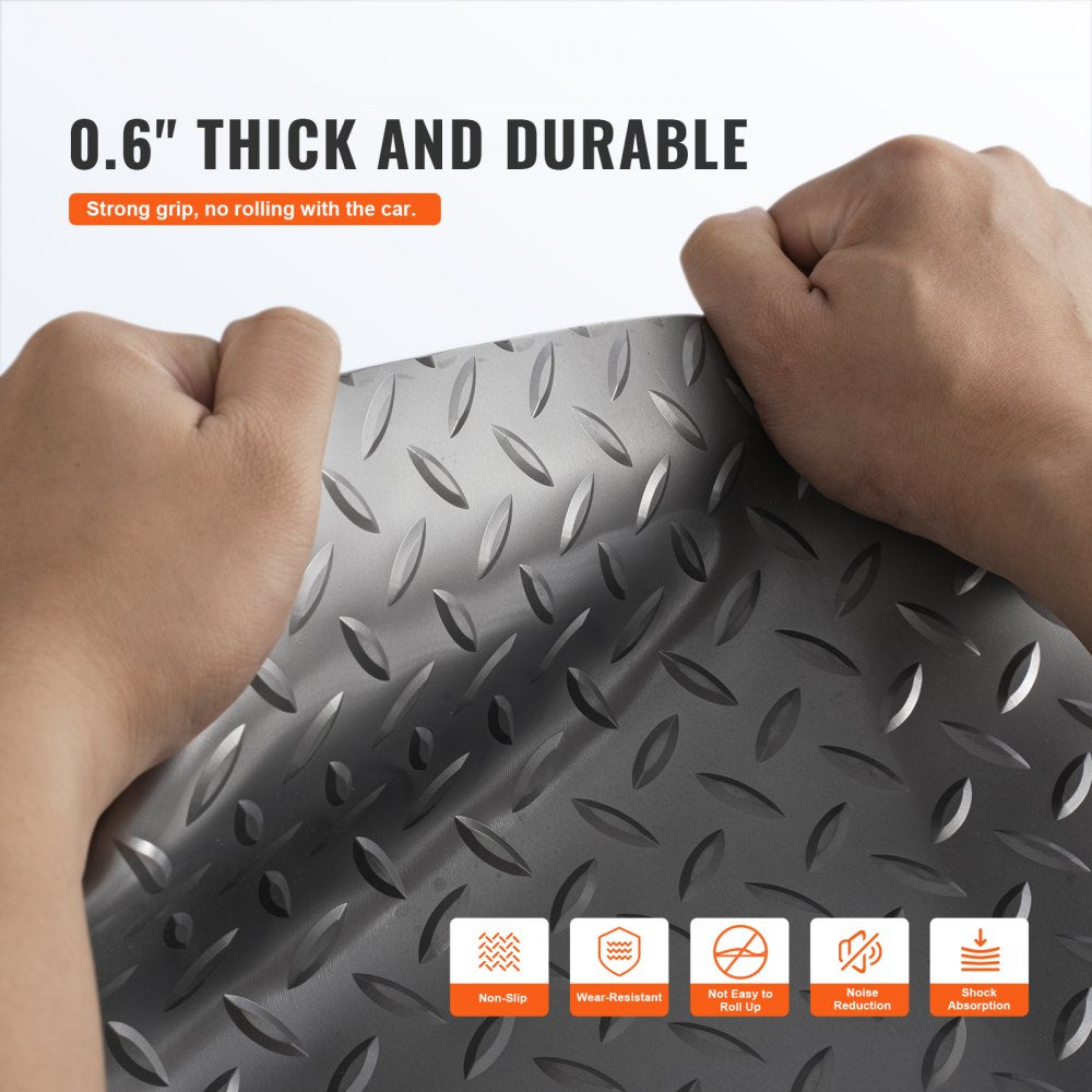 Durable Silver Vinyl Garage Floor Mat 4.9x19ft with Anti-Slide Diamond Texture, Ideal for Cars, Gyms, Boats, and Trailers - 93 sqft Coverage