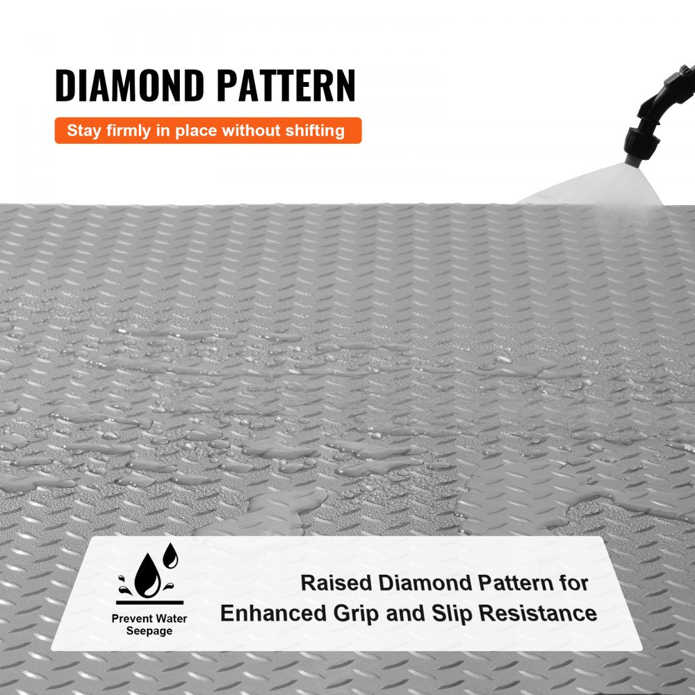 Durable Silver Vinyl Garage Floor Mat 4.9x19ft with Anti-Slide Diamond Texture, Ideal for Cars, Gyms, Boats, and Trailers - 93 sqft Coverage