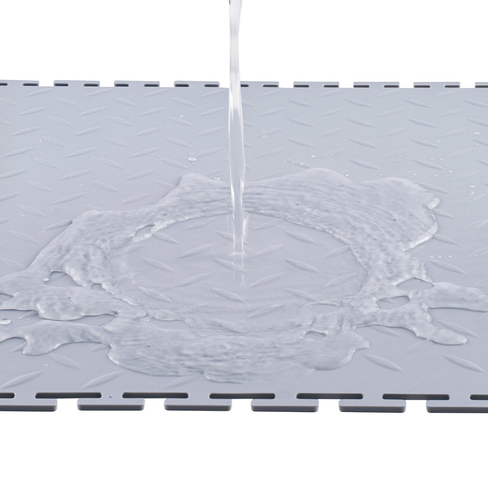 16 Pack Light Gray Garage Floor Tiles - Interlocking PVC Mats with Diamond Plate for Workshop, Warehouse, Tool Room Flooring