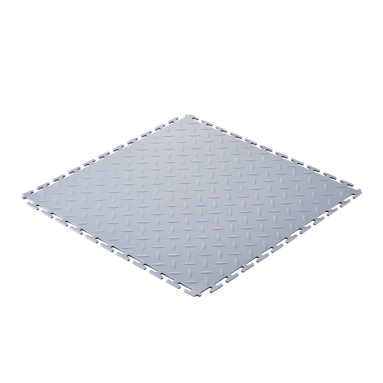 16 Pack Light Gray Garage Floor Tiles - Interlocking PVC Mats with Diamond Plate for Workshop, Warehouse, Tool Room Flooring
