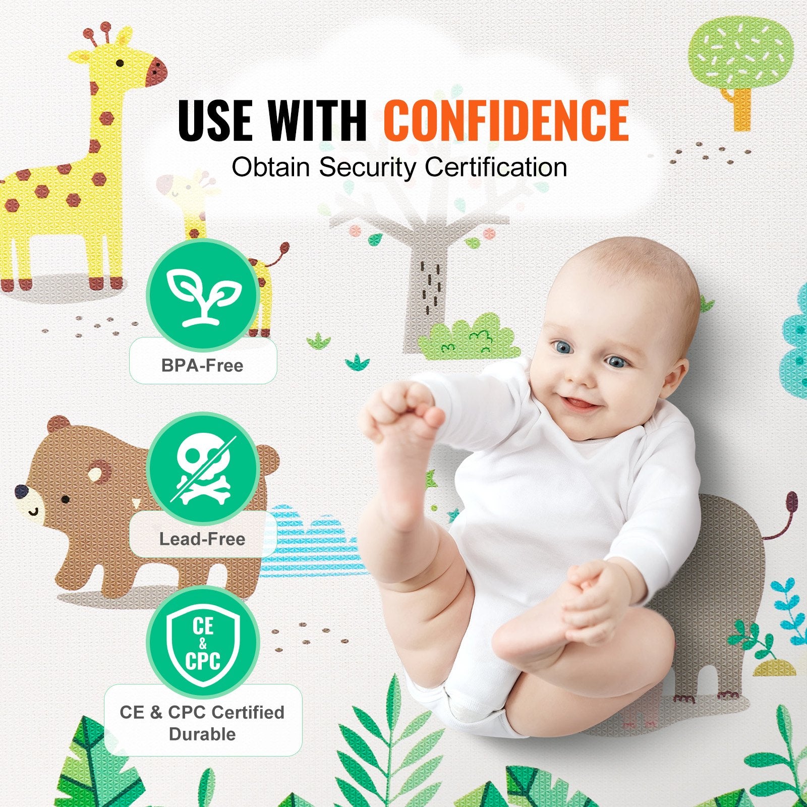 Spacious 55"x82" Reversible Baby Play Mat - Non-Slip, Cushioned, Waterproof Crawling Mat for Tummy Time & Toddler Play, Easy-Clean & Safe for Infants