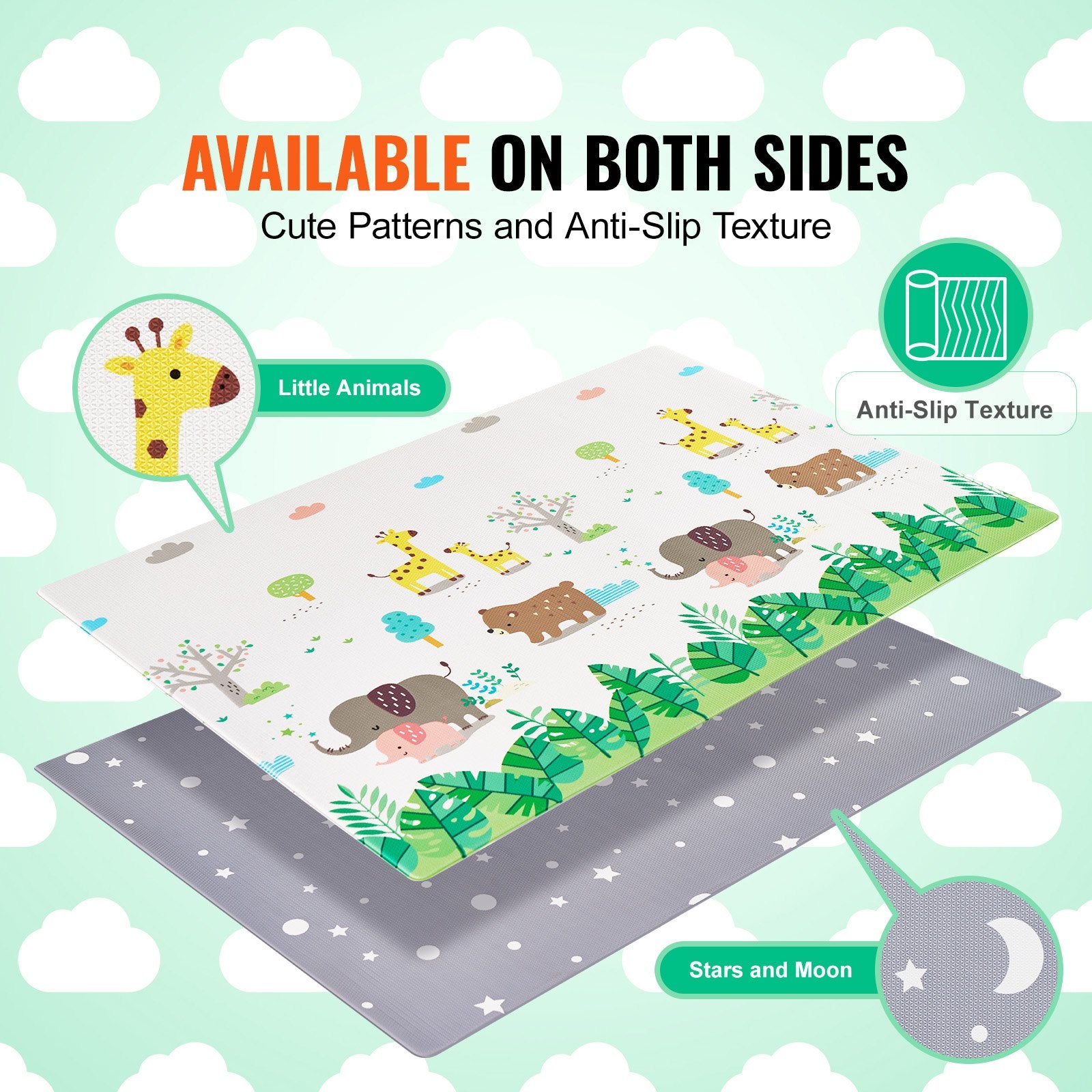 Spacious 55"x82" Reversible Baby Play Mat - Non-Slip, Cushioned, Waterproof Crawling Mat for Tummy Time & Toddler Play, Easy-Clean & Safe for Infants