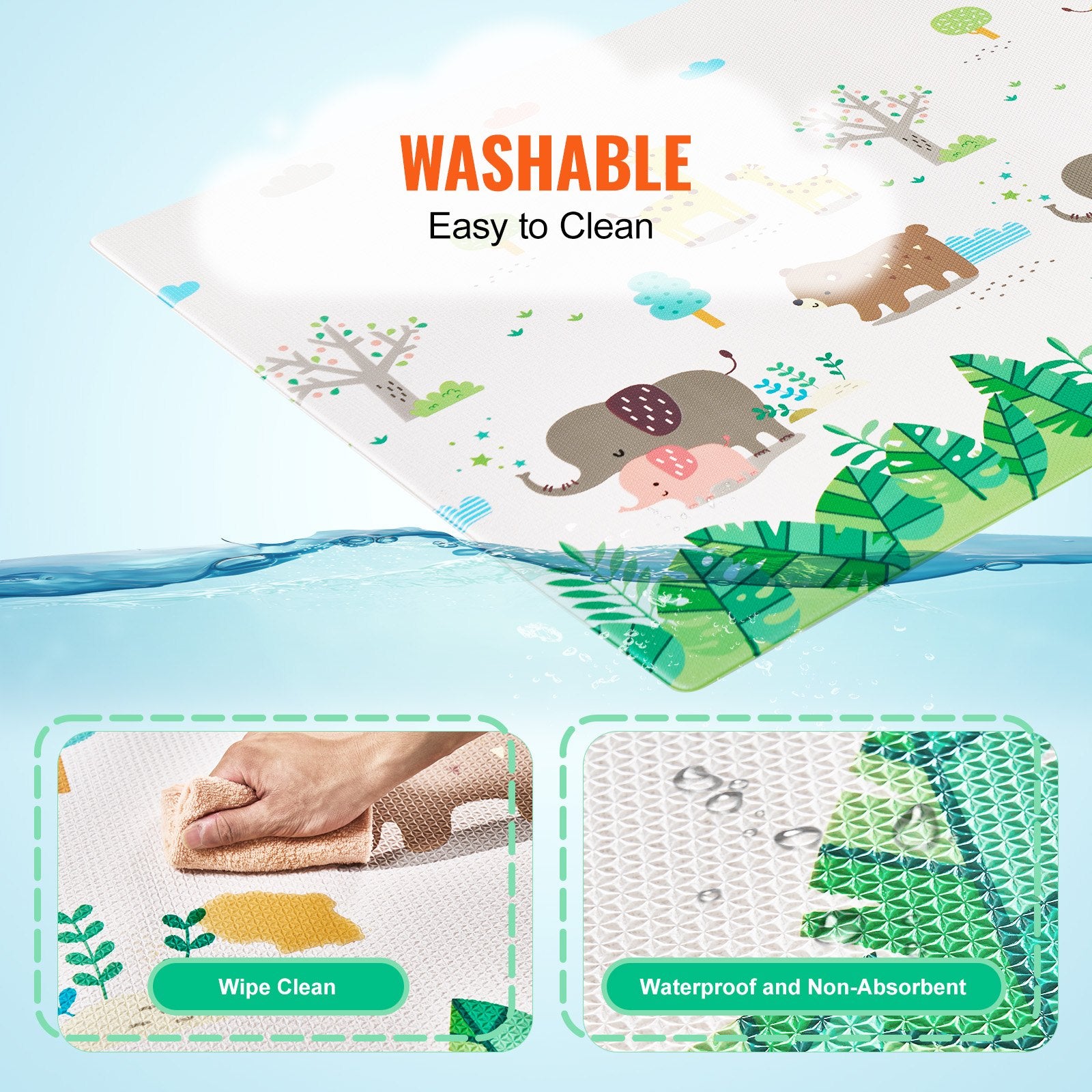 Spacious 55"x82" Reversible Baby Play Mat - Non-Slip, Cushioned, Waterproof Crawling Mat for Tummy Time & Toddler Play, Easy-Clean & Safe for Infants