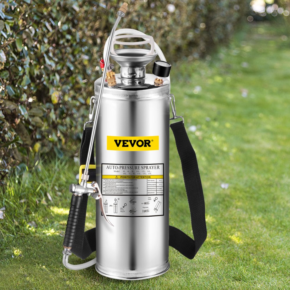 VEVOR 3Gal Stainless Steel Sprayer, Set with 20’’ Wand& Handle& 3FT Reinforced Hose, Hand Pump Sprayer with Pressure Gauge&Safety Valve, Adjustable Nozzle Suitable for Gardening and Sanitizing