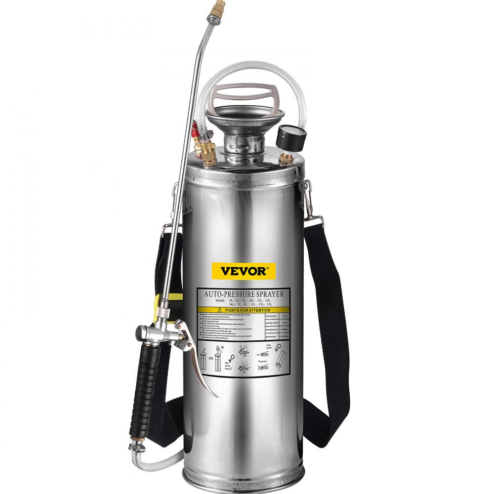 VEVOR 3Gal Stainless Steel Sprayer, Set with 20’’ Wand& Handle& 3FT Reinforced Hose, Hand Pump Sprayer with Pressure Gauge&Safety Valve, Adjustable Nozzle Suitable for Gardening and Sanitizing