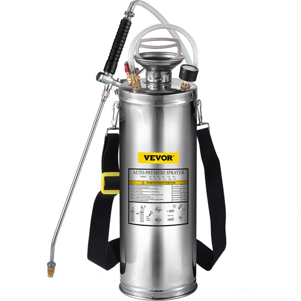 VEVOR 3Gal Stainless Steel Sprayer, Set with 20’’ Wand& Handle& 3FT Reinforced Hose, Hand Pump Sprayer with Pressure Gauge&Safety Valve, Adjustable Nozzle Suitable for Gardening and Sanitizing