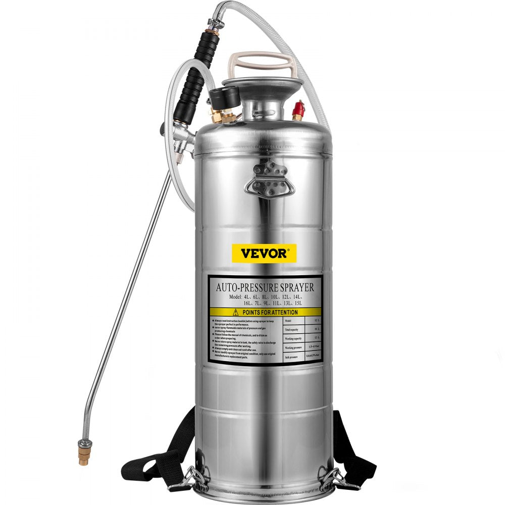 Stainless Steel Sprayer 3.5 Gallon Steel Hand-pump With 3.3-inch Reinforced Hose