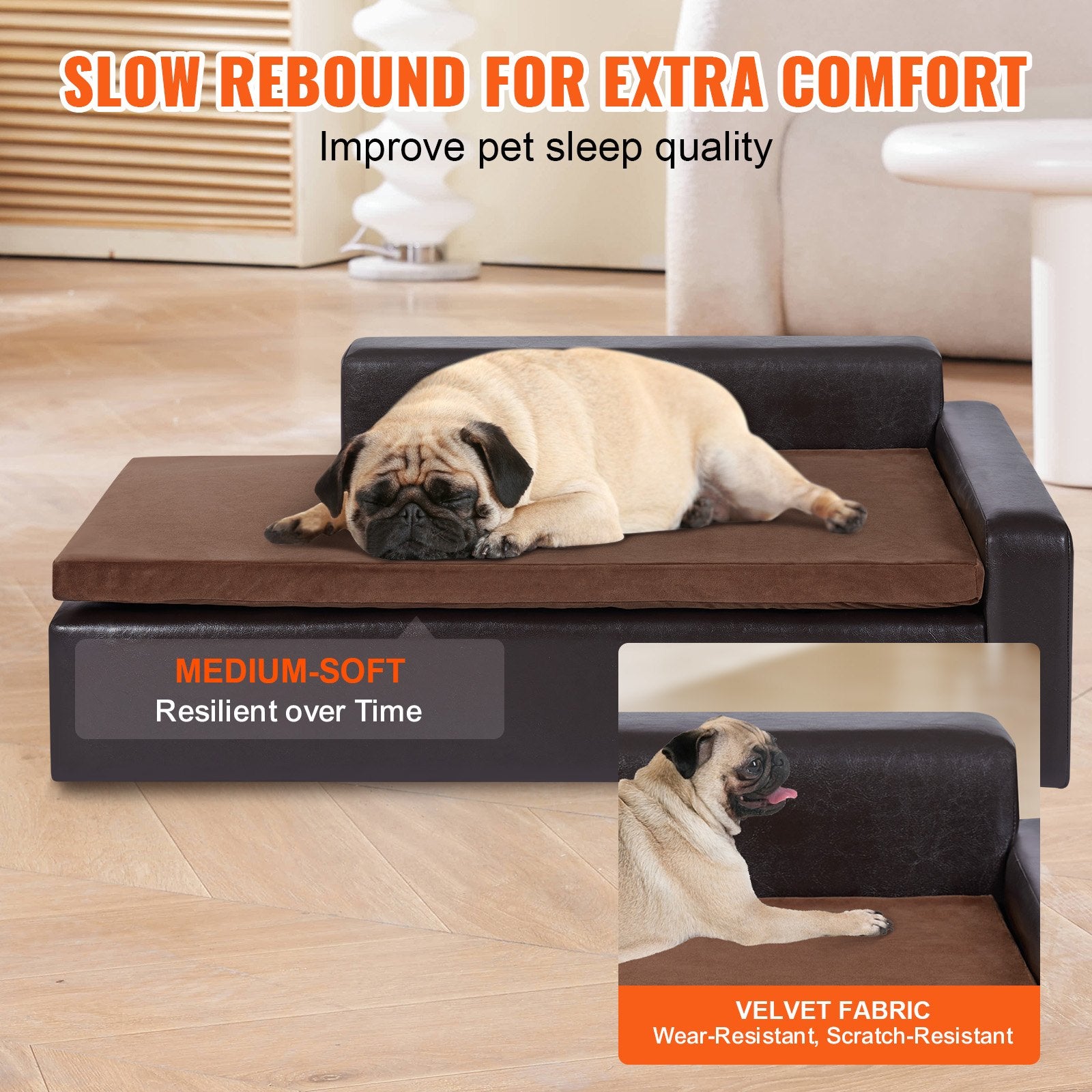Luxurious Brown Leather Pet Sofa Bed for Large Dogs & Cats, 110 lbs Capacity - Stylish, Comfy Dog Couch, Easy Assembly, Durable Design