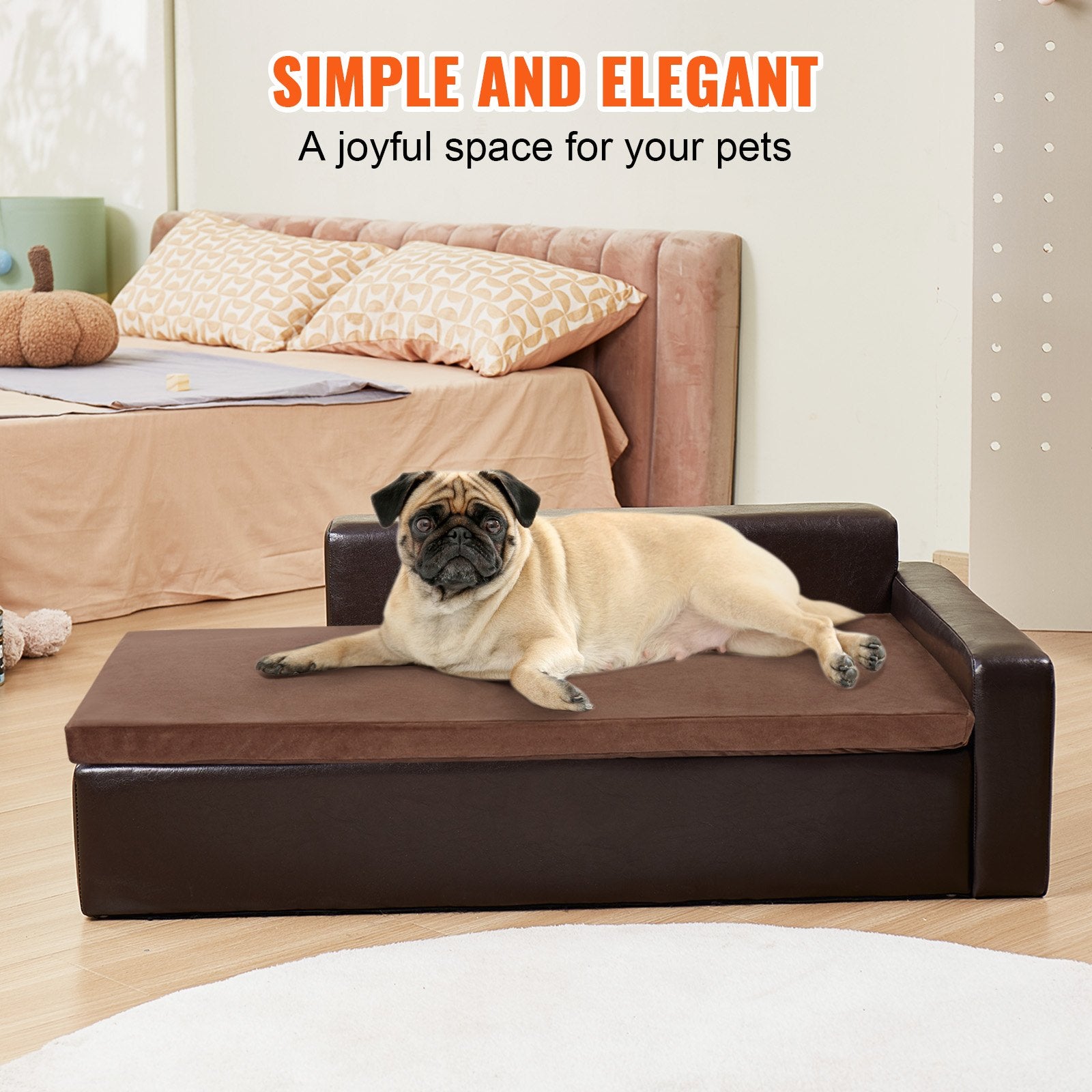 Luxurious Brown Leather Pet Sofa Bed for Large Dogs & Cats, 110 lbs Capacity - Stylish, Comfy Dog Couch, Easy Assembly, Durable Design