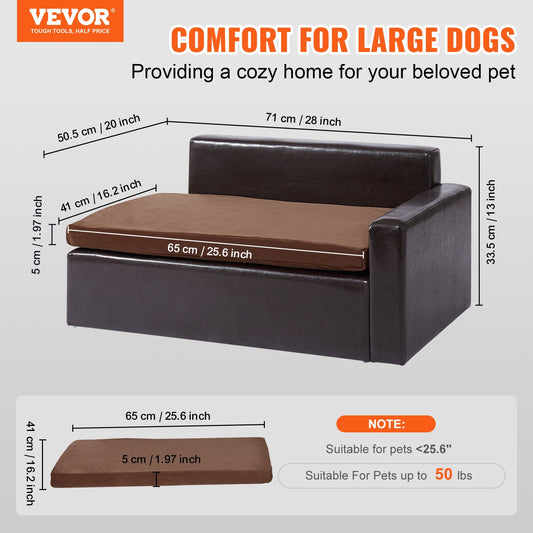 Luxurious Black Leather Pet Sofa Bed for Medium Dogs & Cats - Stylish, Soft, Durable Design with 110lb Capacity, Easy Assembly