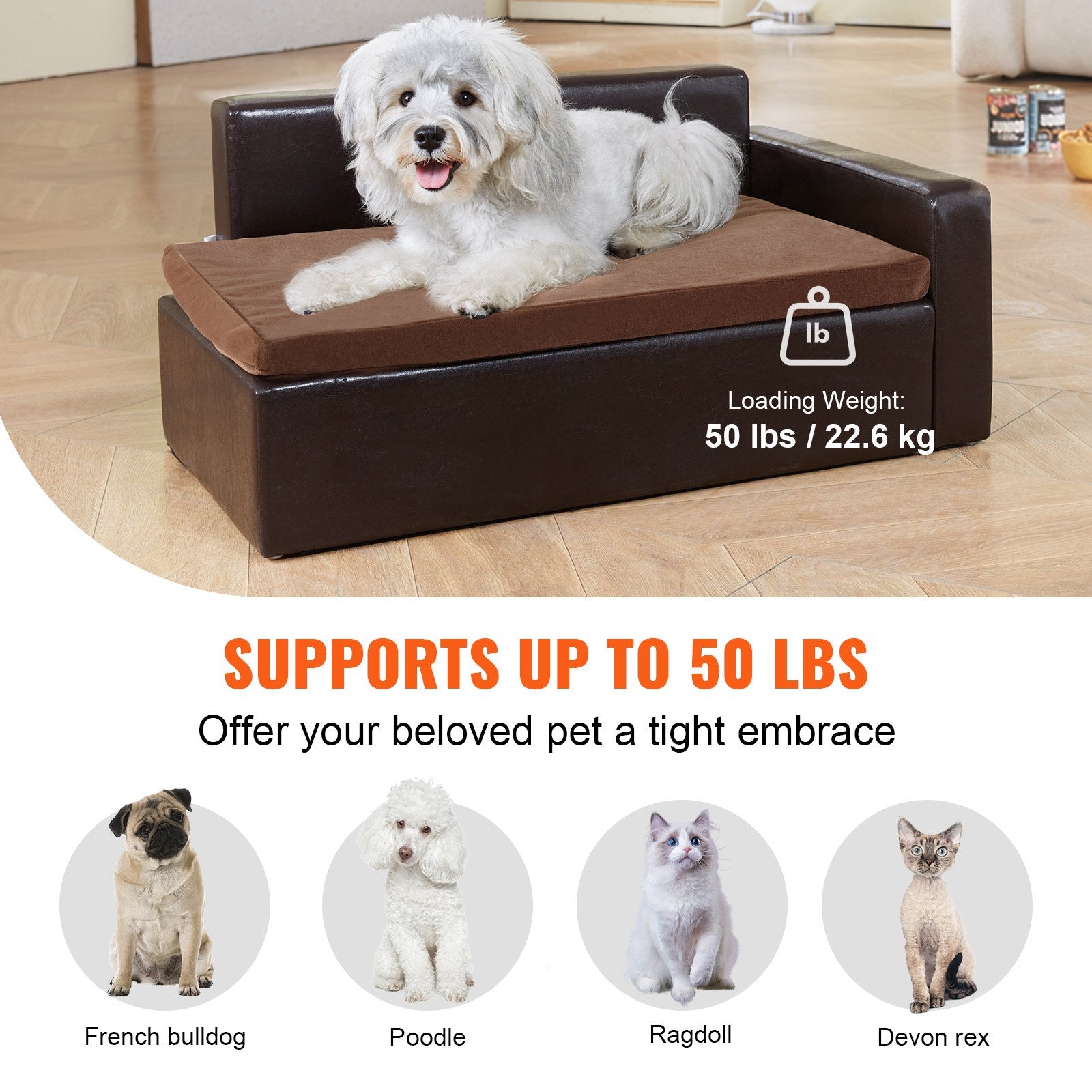 Luxurious Black Leather Pet Sofa Bed for Medium Dogs & Cats - Stylish, Soft, Durable Design with 110lb Capacity, Easy Assembly