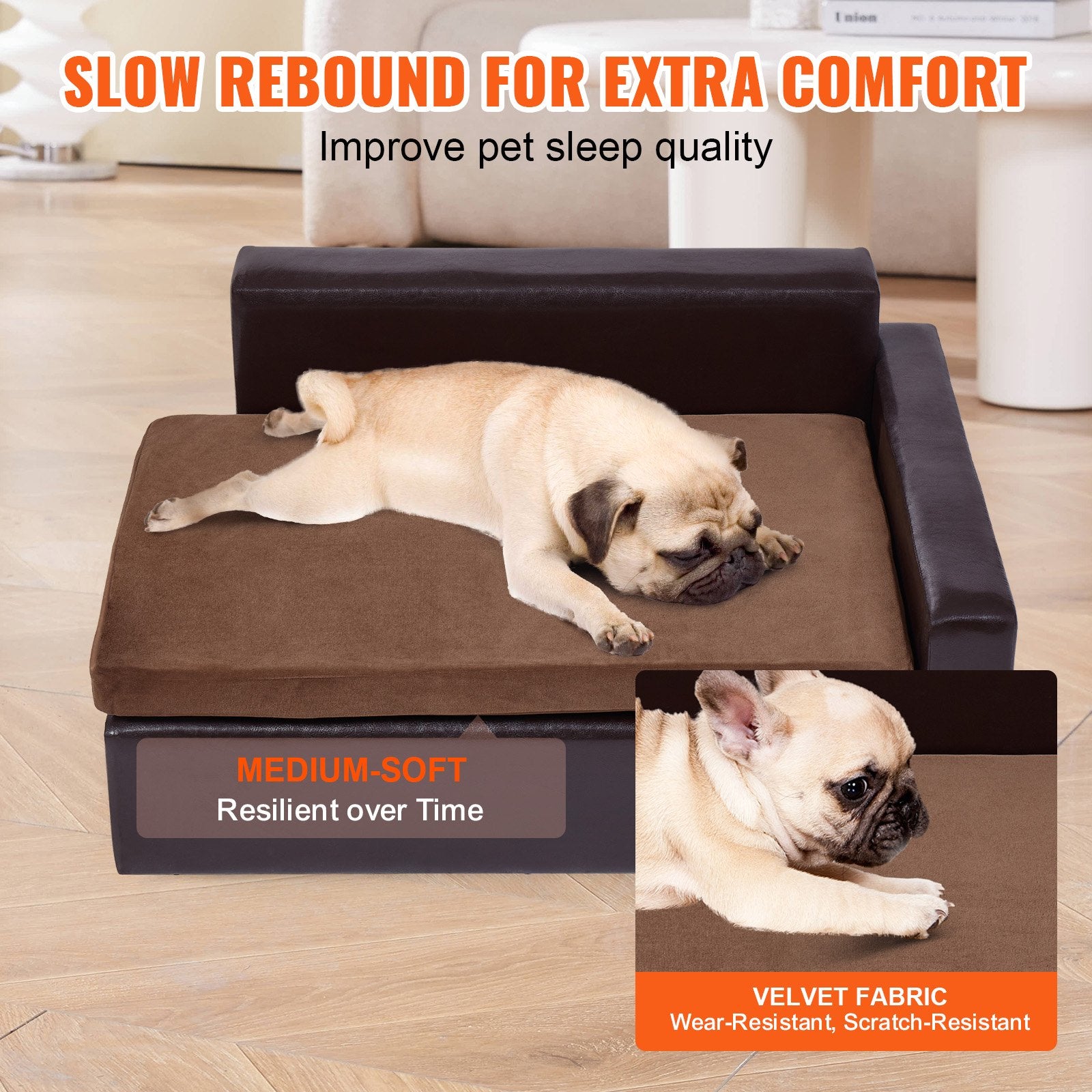 Luxurious Black Leather Pet Sofa Bed for Medium Dogs & Cats - Stylish, Soft, Durable Design with 110lb Capacity, Easy Assembly