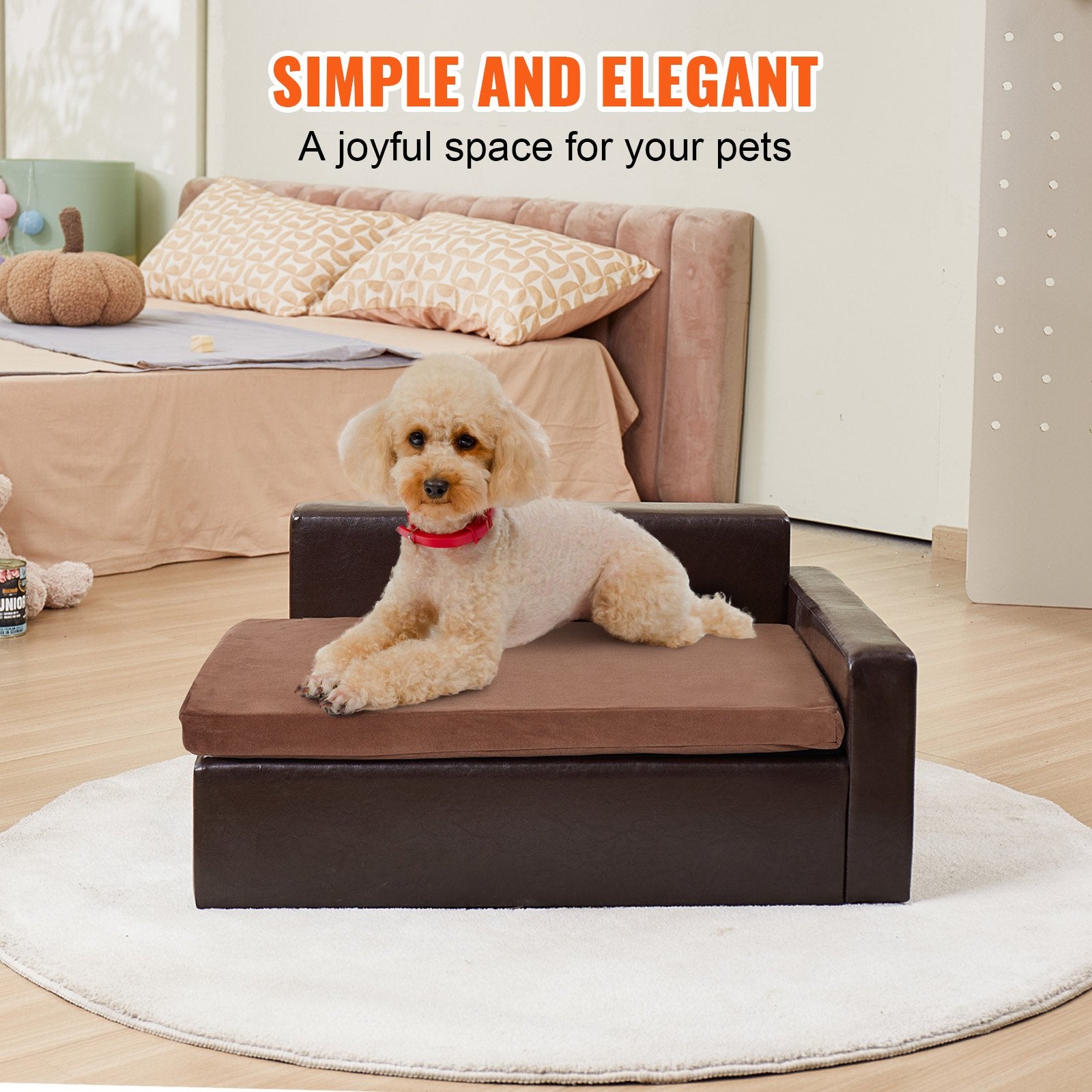 Luxurious Black Leather Pet Sofa Bed for Medium Dogs & Cats - Stylish, Soft, Durable Design with 110lb Capacity, Easy Assembly