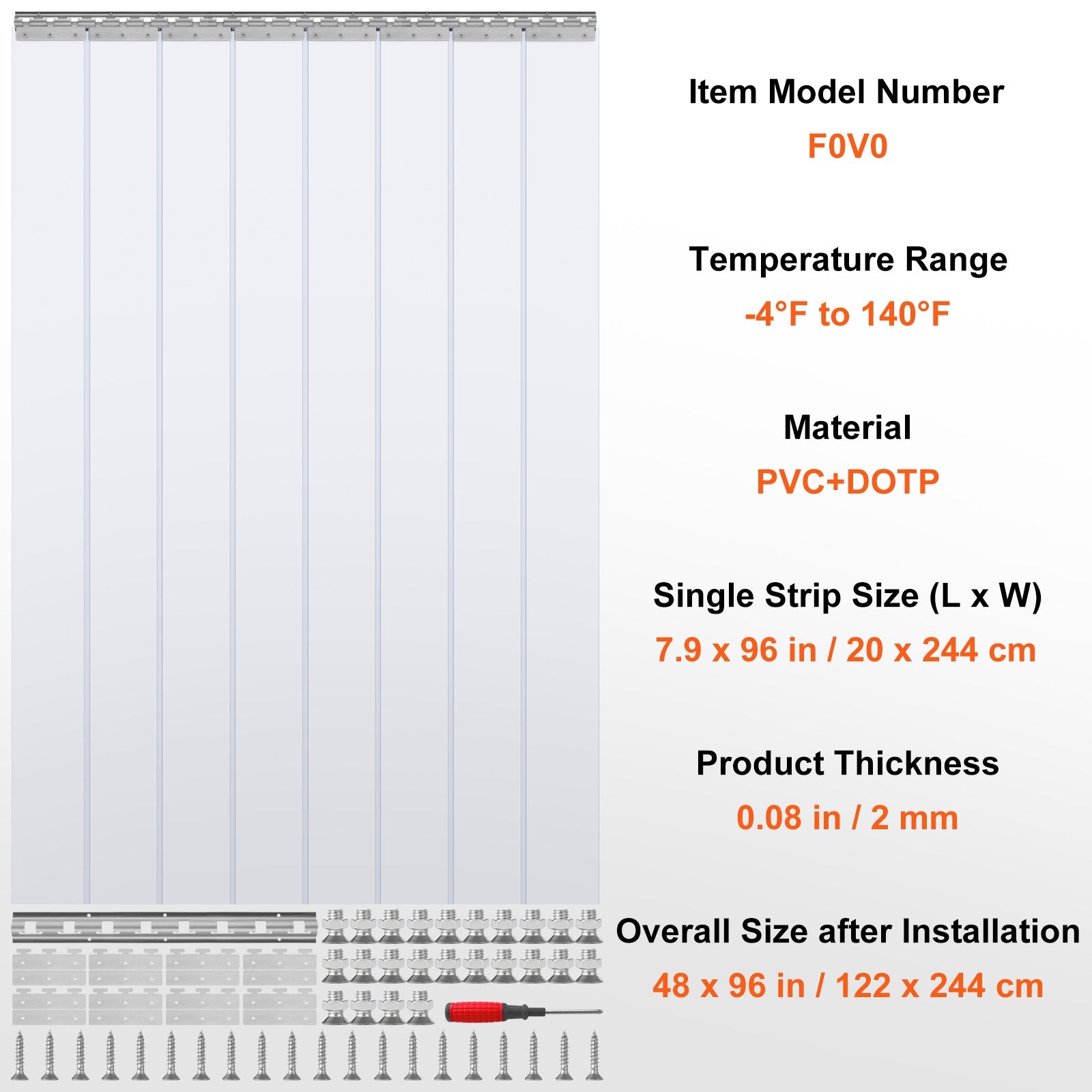 High-Quality PVC Strip Curtain 122 x 244 cm - Transparent, Durable, 2mm Thick for Stable Door Insulation with Easy Installation