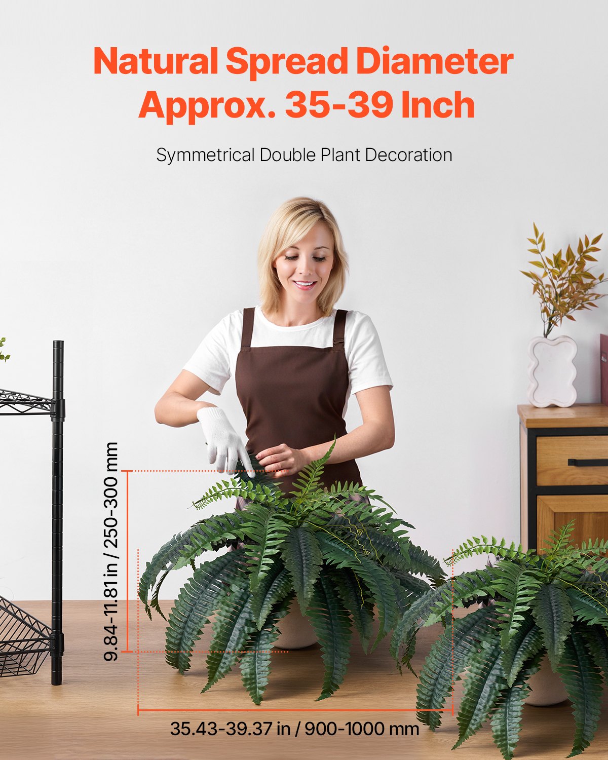 Artificial Boston Ferns, 2 Pcs, Large Hanging Faux Plants, 35-39 Inch Diameter, Home & Office Decor, 35 Branches, No Pot Included
