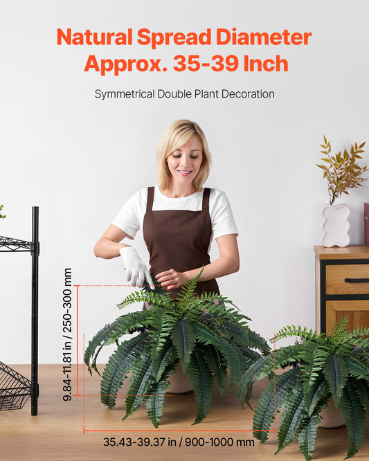 Artificial Boston Ferns, 2 Pcs, Large Hanging Faux Plants, 35-39 Inch Diameter, Home & Office Decor, 35 Branches, No Pot Included