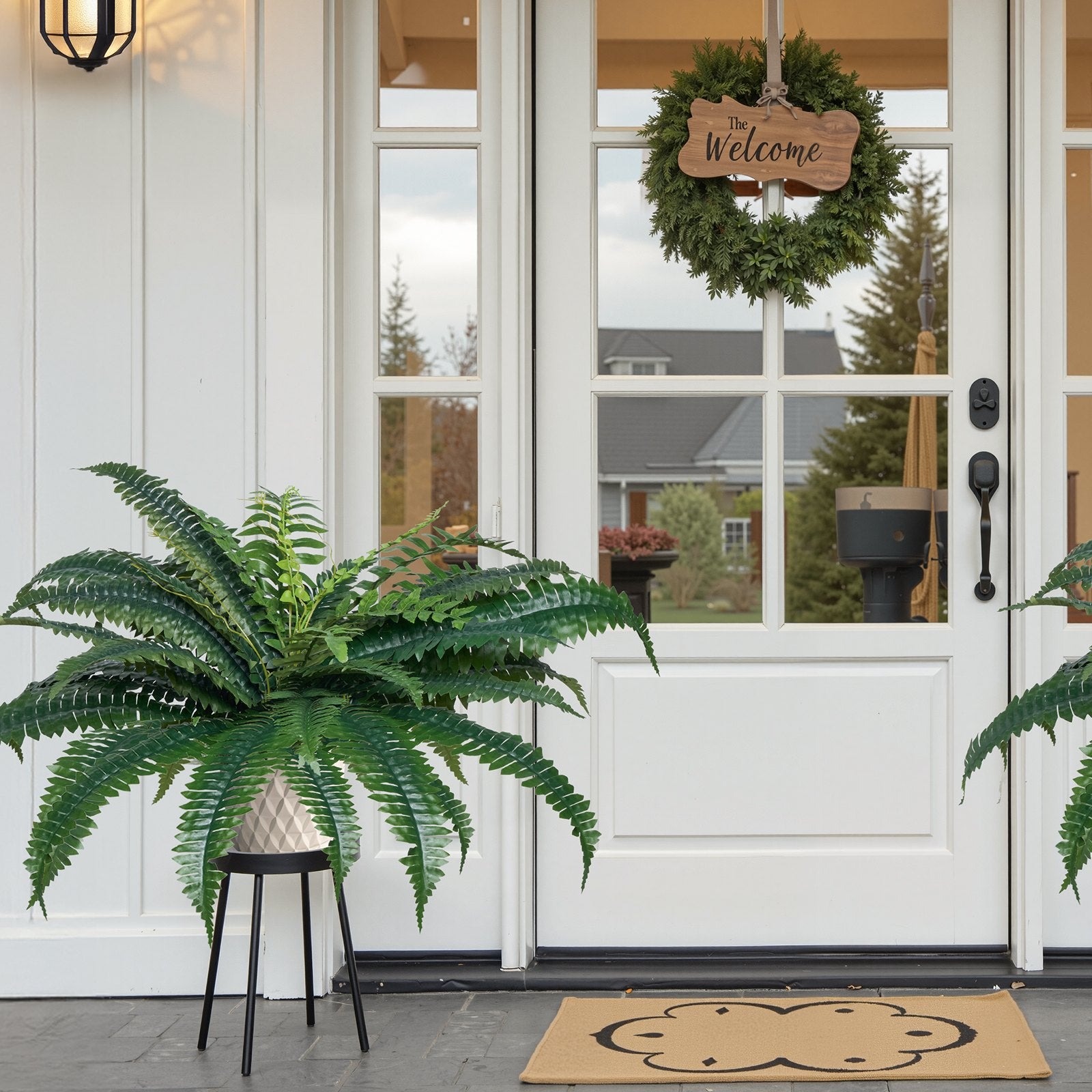 Artificial Boston Ferns, 2 Pcs, Large Hanging Faux Plants, 35-39 Inch Diameter, Home & Office Decor, 35 Branches, No Pot Included