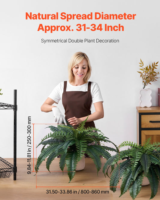 Large Hanging Artificial Boston Ferns, 2 Pcs - Lifelike Faux Plant Wall Decor with 30 Branches, Home & Office Indoor Outdoor Use, 31-34 Inch Spread