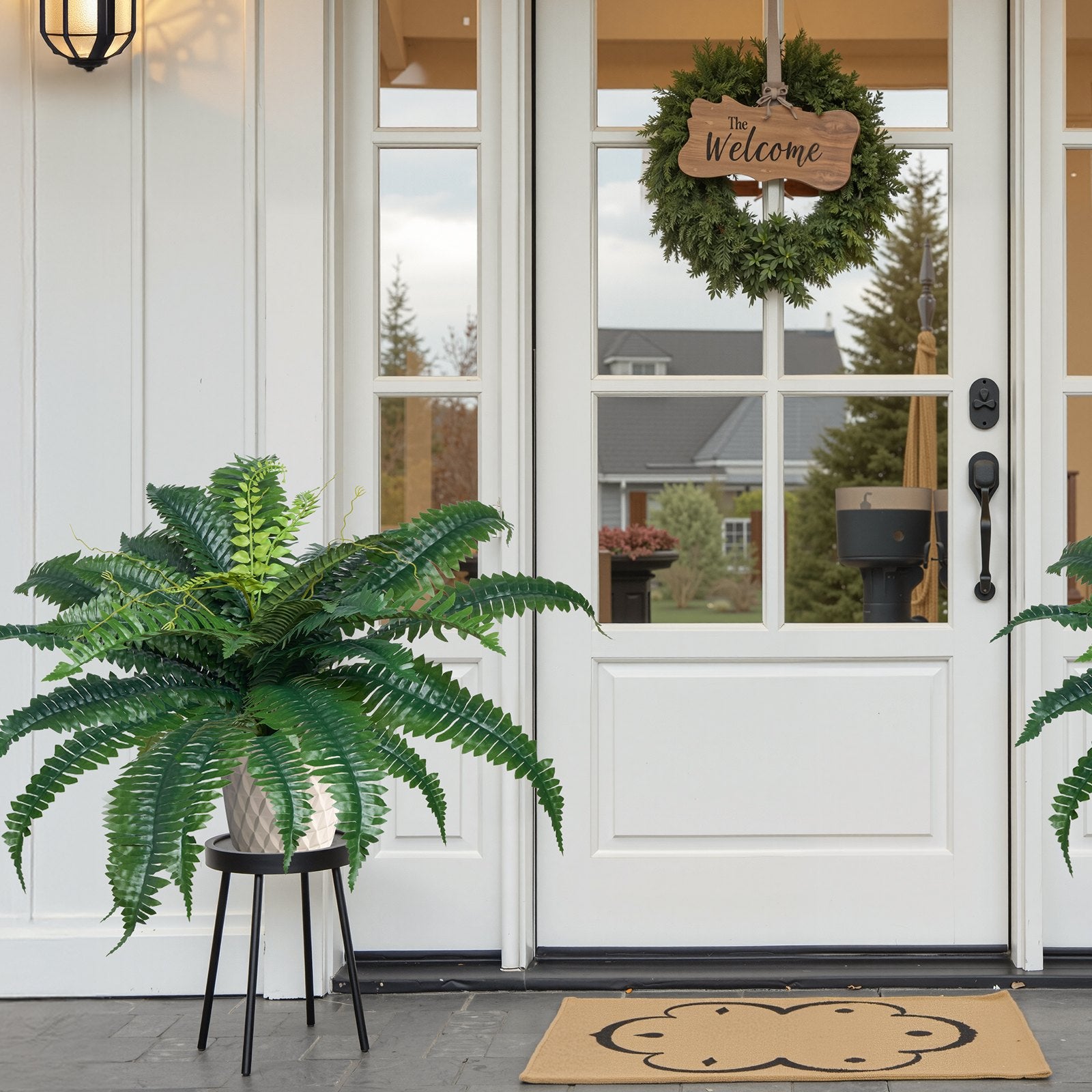 Large Hanging Artificial Boston Ferns, 2 Pcs - Lifelike Faux Plant Wall Decor with 30 Branches, Home & Office Indoor Outdoor Use, 31-34 Inch Spread