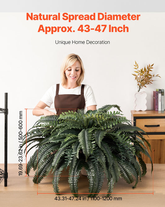 Large Lifelike Hanging Boston Ferns - Faux Plant Wall Decor with 88 Branches, Perfect for Home, Office, and Outdoor Spaces (Pot Not Included)