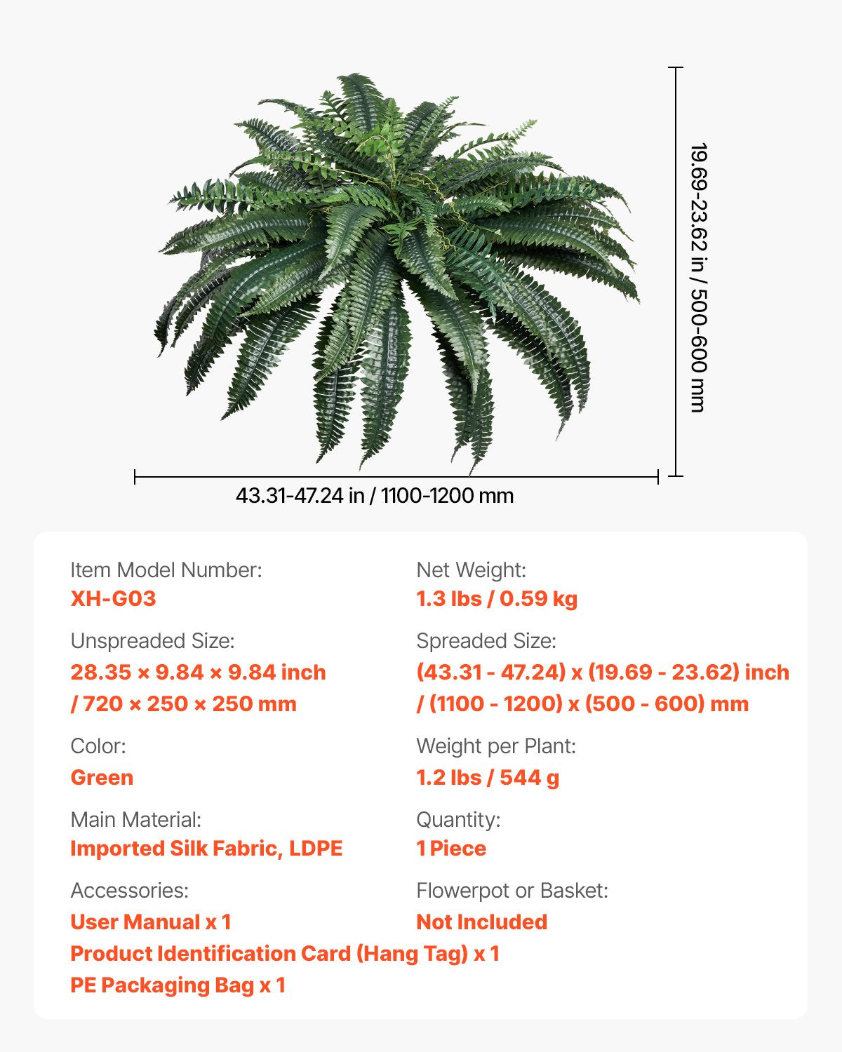 Large Lifelike Hanging Boston Ferns - Faux Plant Wall Decor with 88 Branches, Perfect for Home, Office, and Outdoor Spaces (Pot Not Included)