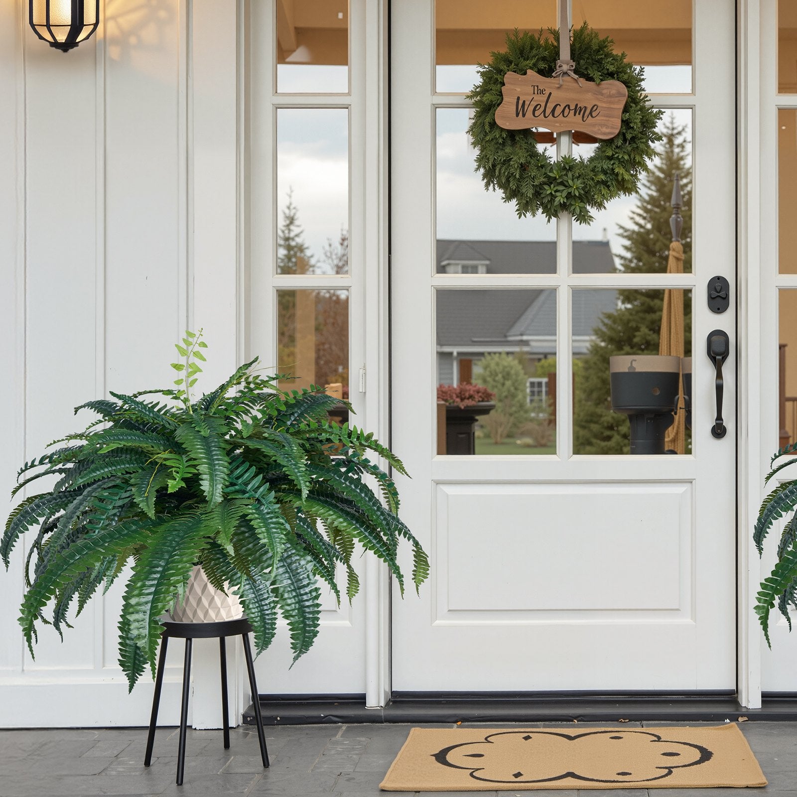 Large Lifelike Hanging Boston Ferns - Faux Plant Wall Decor with 88 Branches, Perfect for Home, Office, and Outdoor Spaces (Pot Not Included)