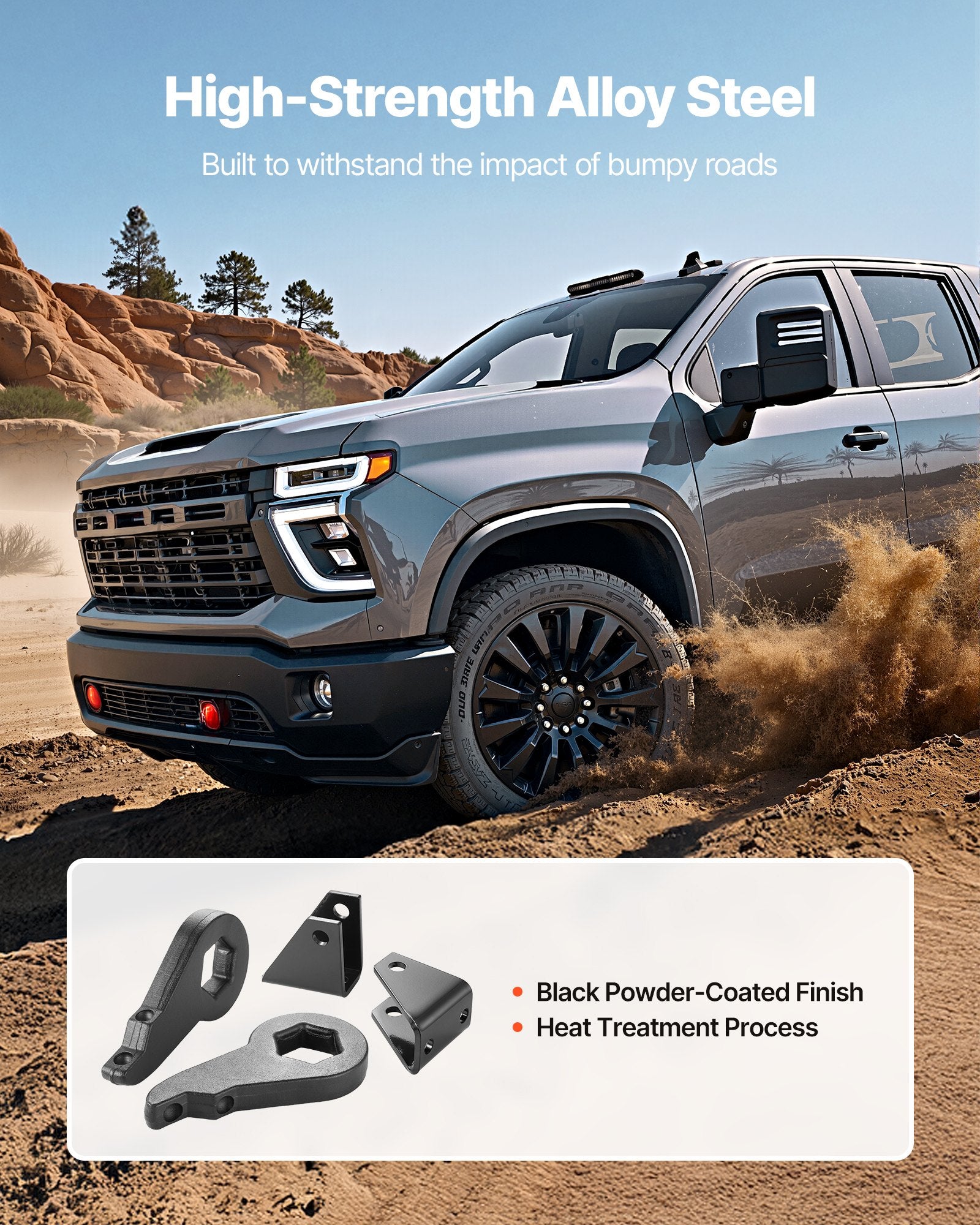 3" Front Leveling Lift Kit for 01-10 Chevy Silverado/GMC Sierra HD, Torsion Bar Keys & Shock Brackets, High-Strength CNC Machined Suspension Upgrade