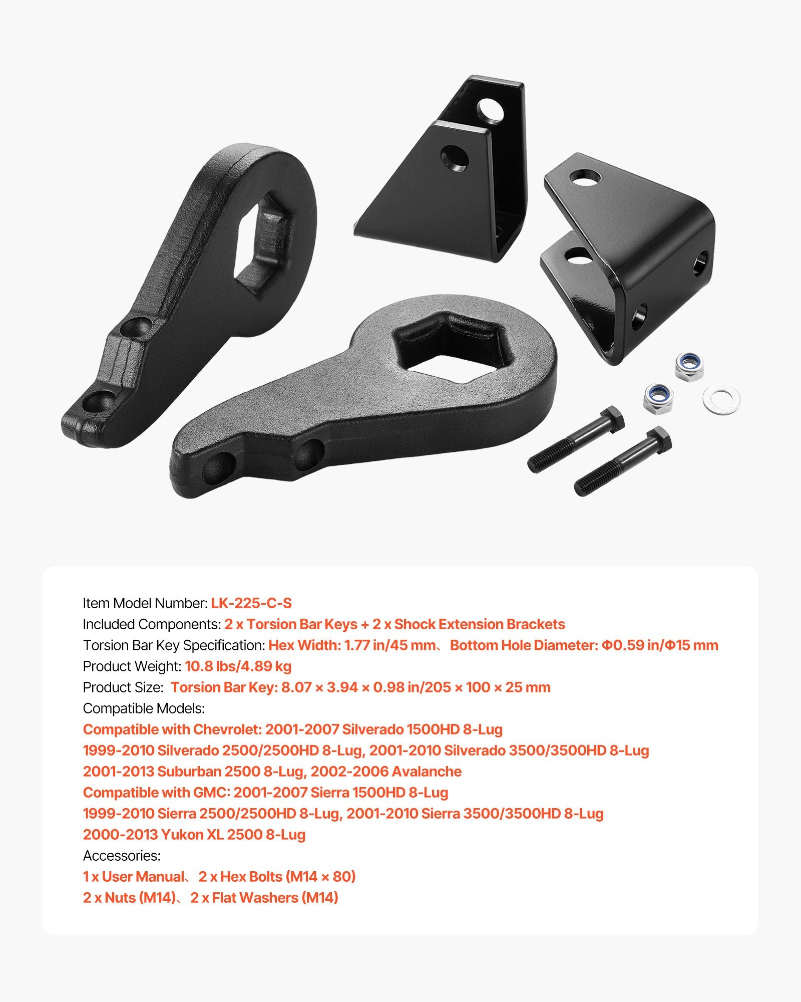 3" Front Leveling Lift Kit for 01-10 Chevy Silverado/GMC Sierra HD, Torsion Bar Keys & Shock Brackets, High-Strength CNC Machined Suspension Upgrade
